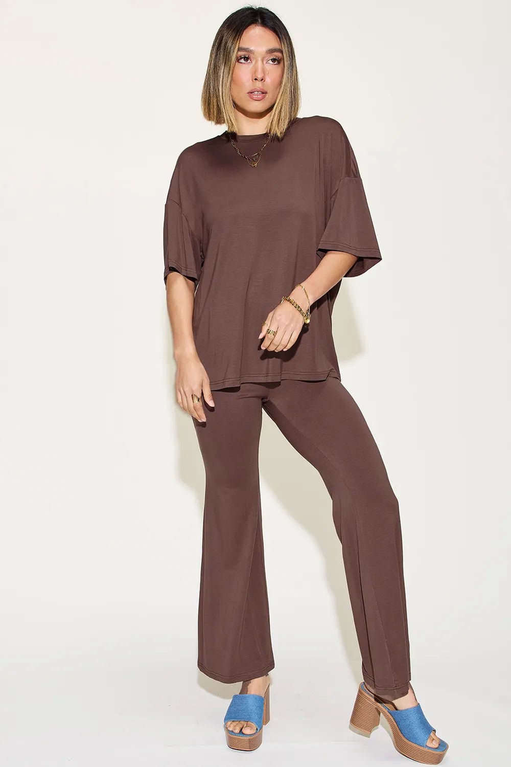 Basic Bae Full Size Bamboo Drop Shoulder T-Shirt and Flare Pants Set - PBNJ FASHIONS