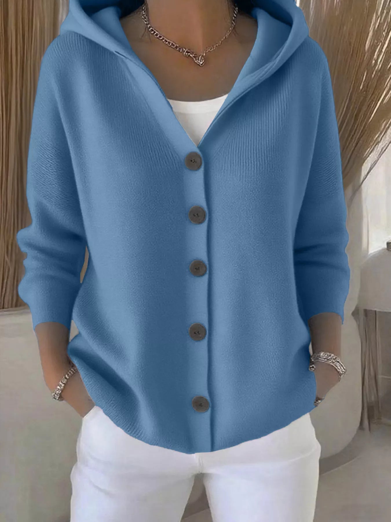 Full Size Hooded Button - Down Knit Cardigan Plus Size - PBNJ FASHIONS