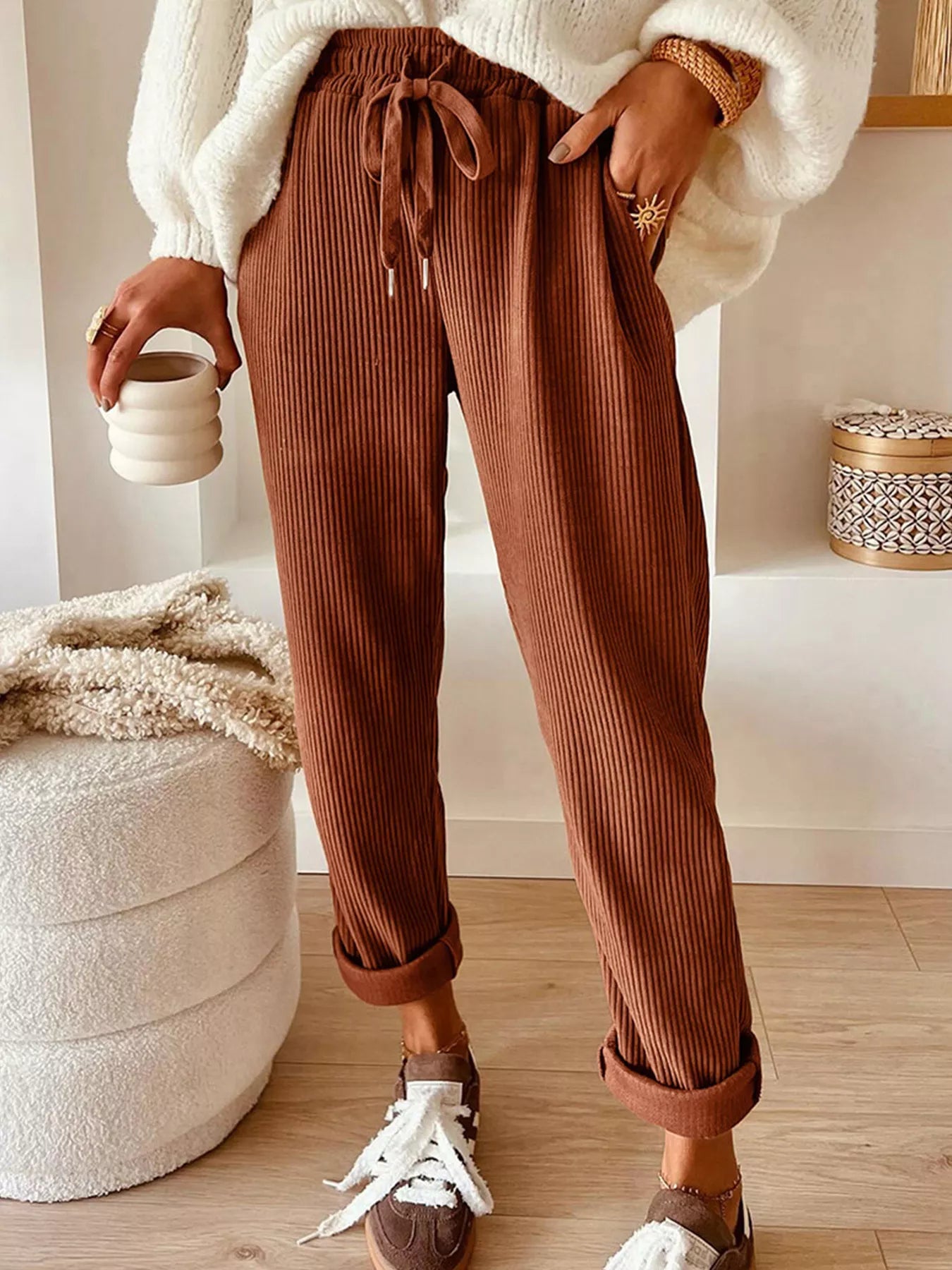 Casual Corduroy Drawstring Waist Pants - PBNJ FASHIONS