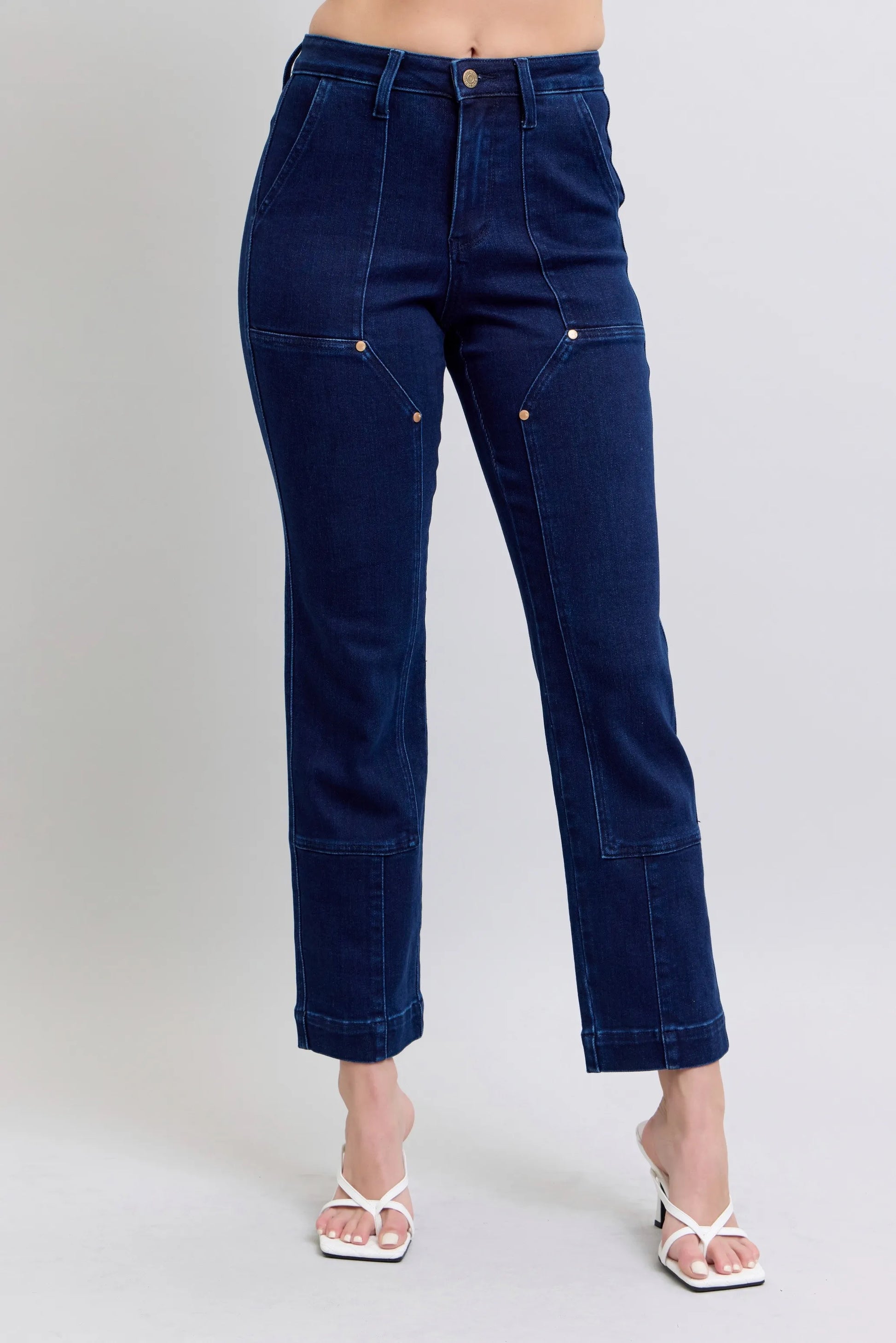 Judy Blue Full Size Hw Work Wear Knee Patch Straight Jeans Plus Size - PBNJ FASHIONS