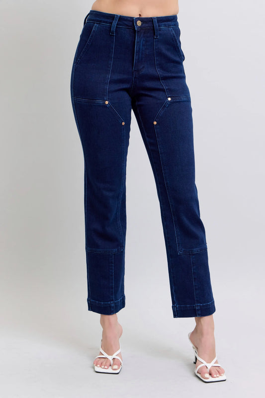 Judy Blue Full Size Hw Work Wear Knee Patch Straight Jeans Plus Size - PBNJ FASHIONS