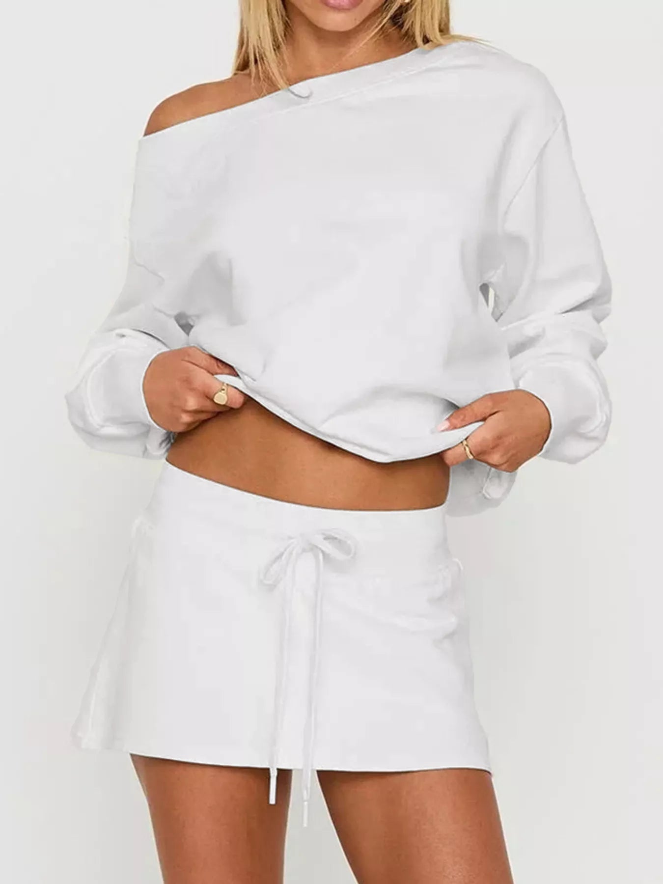 Boat Neck Sweatshirt and Mini Skirt Set - PBNJ FASHIONS