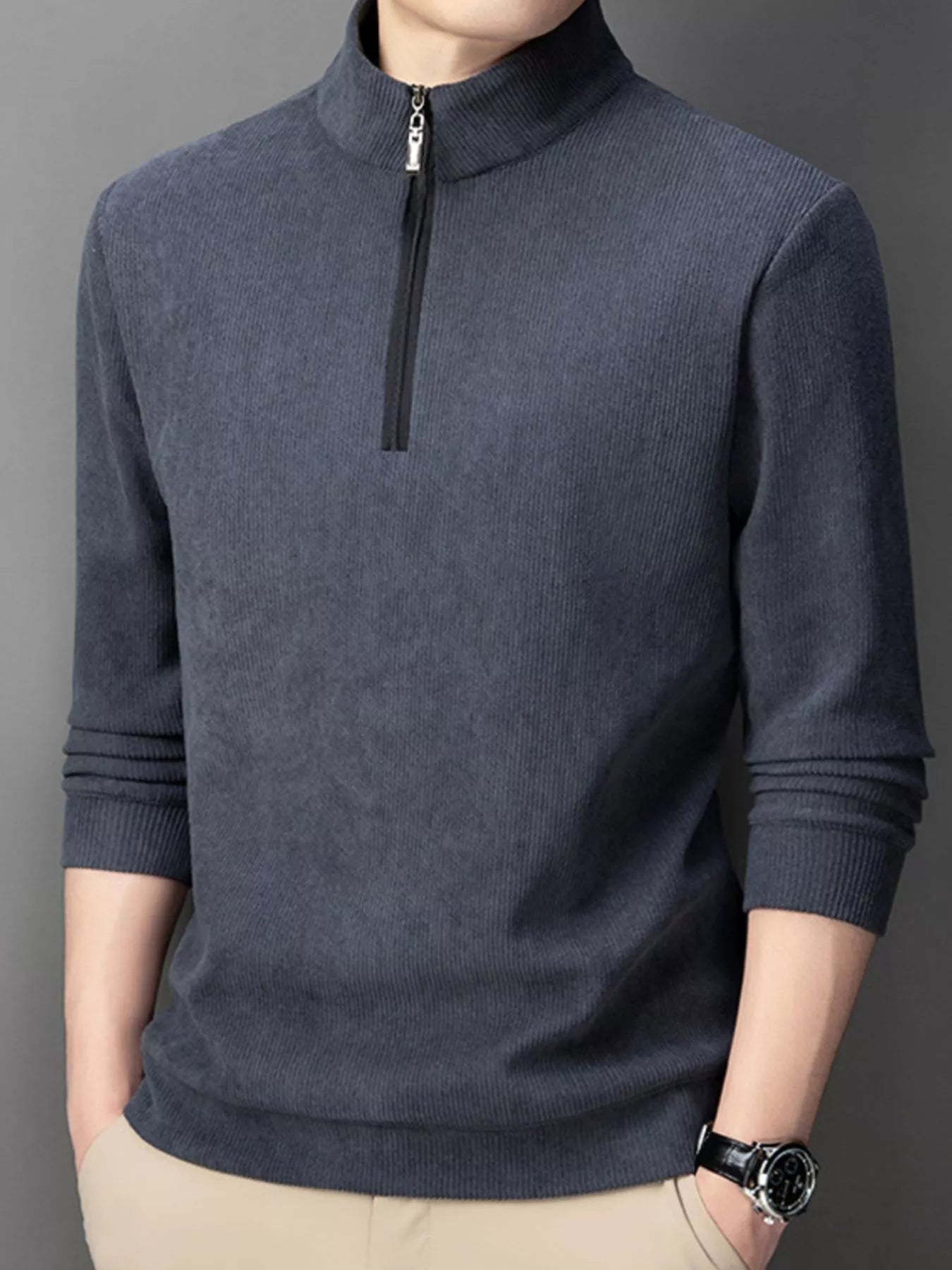 Men's Plus Size Corduroy Half - Zip Pullover Sweatshirt - PBNJ FASHIONS