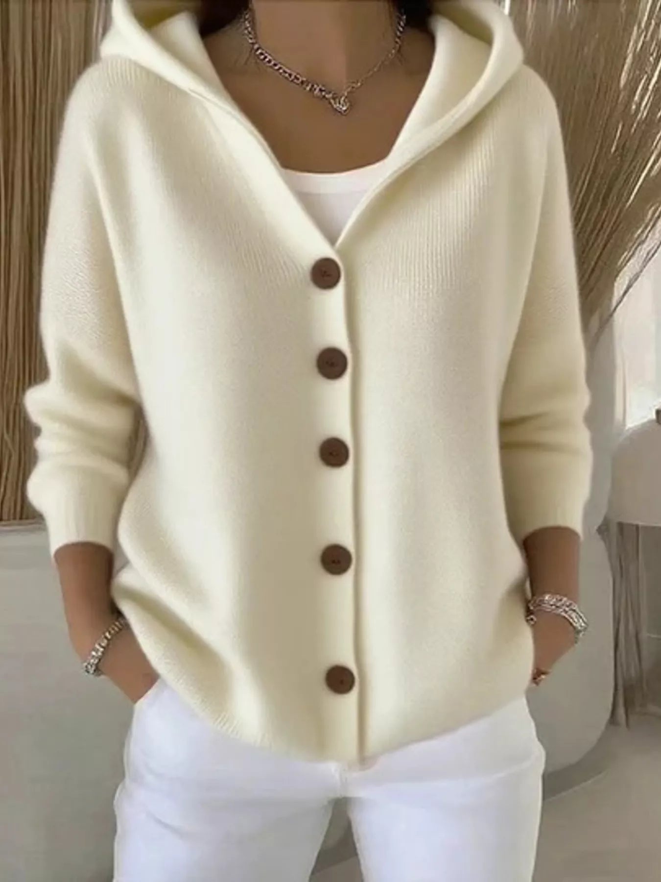 Full Size Hooded Button - Down Knit Cardigan Plus Size - PBNJ FASHIONS