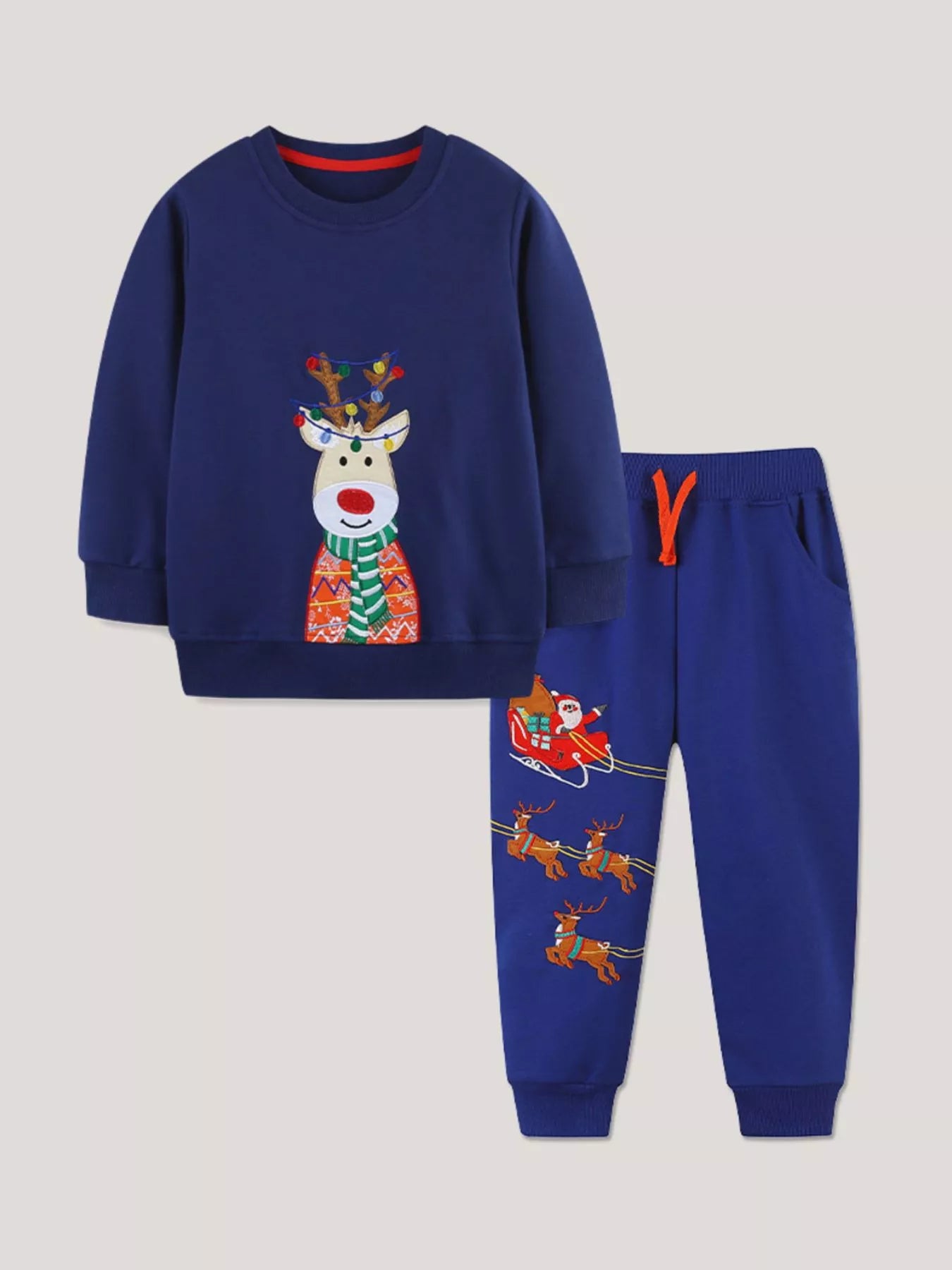 Children's Reindeer Embroidered Christmas Outfit Set - PBNJ FASHIONS