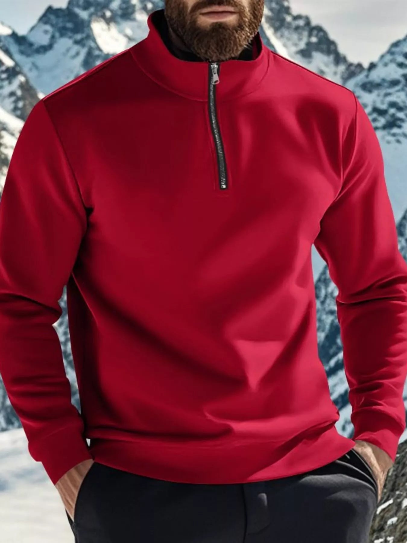 Men's Full Size Solid Color Quarter Zip Sweatshirt Plus Size - PBNJ FASHIONS