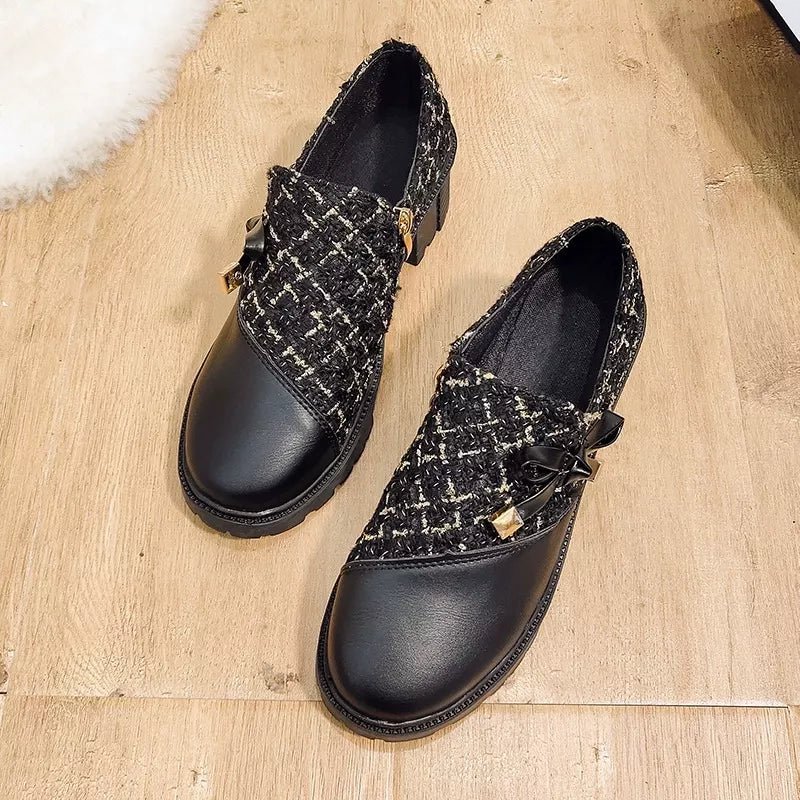 Round Toe Block Heel Boots - Mid Heels, PU Leather & Fluff Material - Size 36-42 (US5-US10.5) - Black