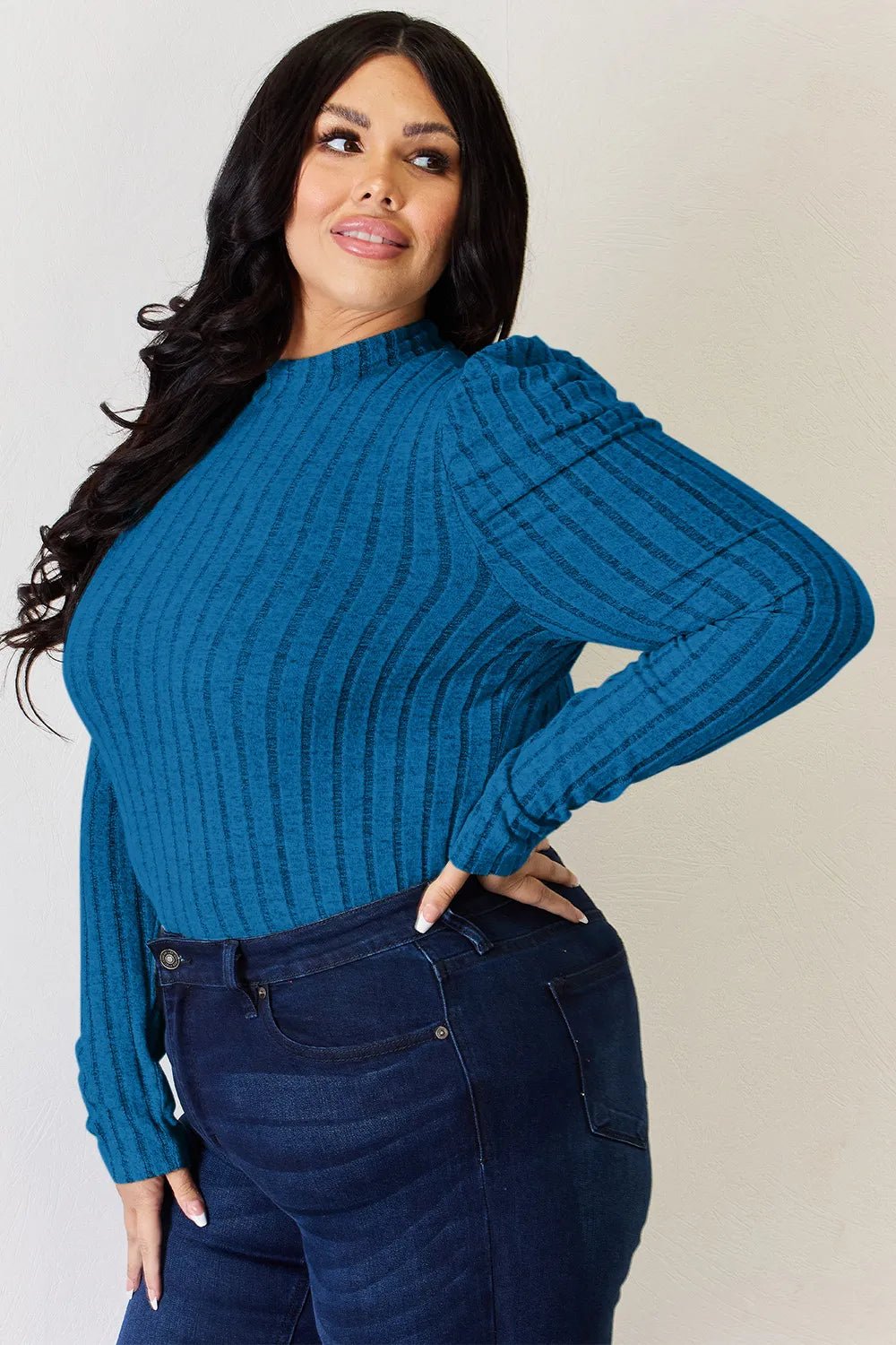 Basic Bae Full Size Ribbed Mock Neck Puff Sleeve T-Shirt - PBNJ FASHIONS