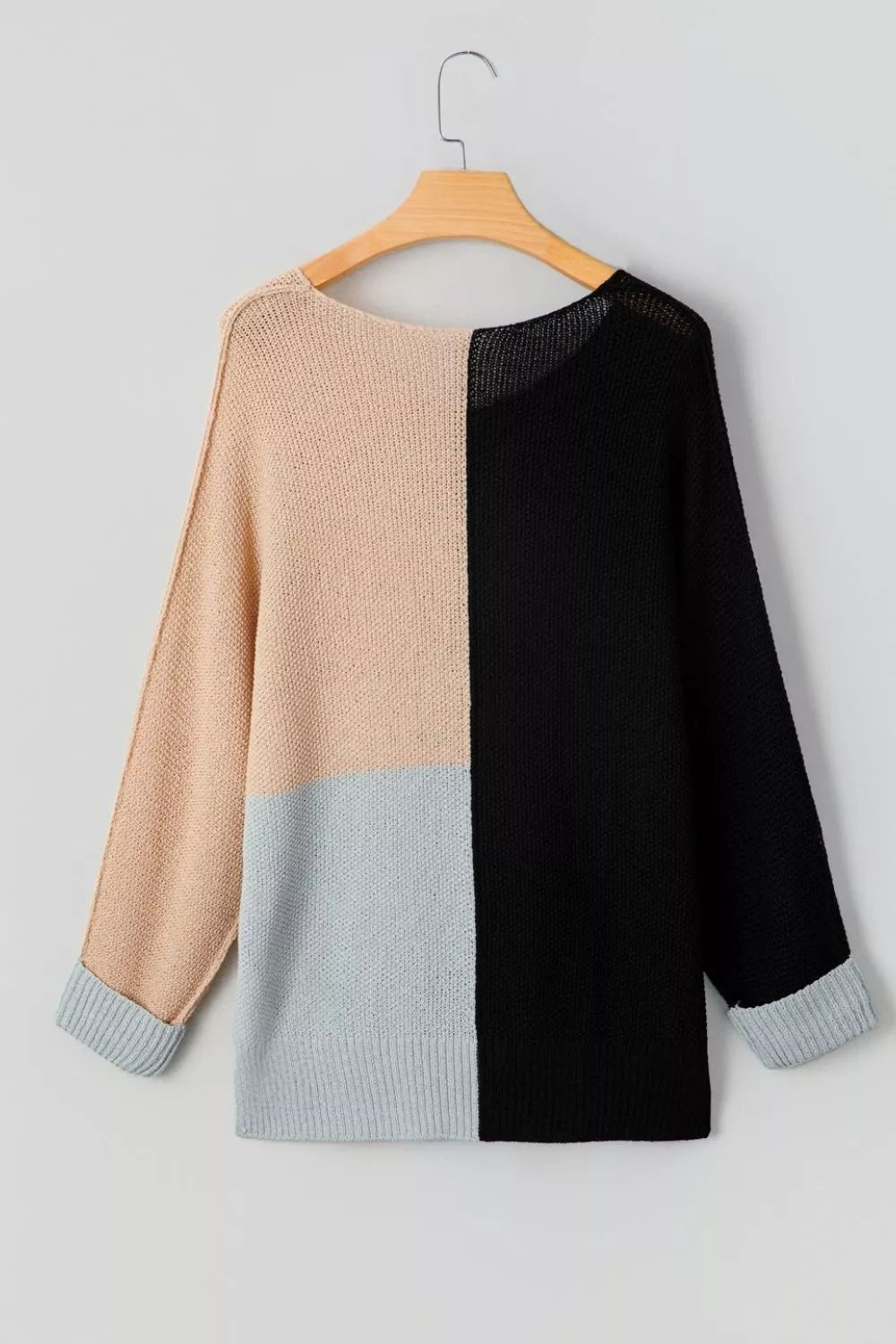 Color Block Knit V Neck Loose Sweater - PBNJ FASHIONS
