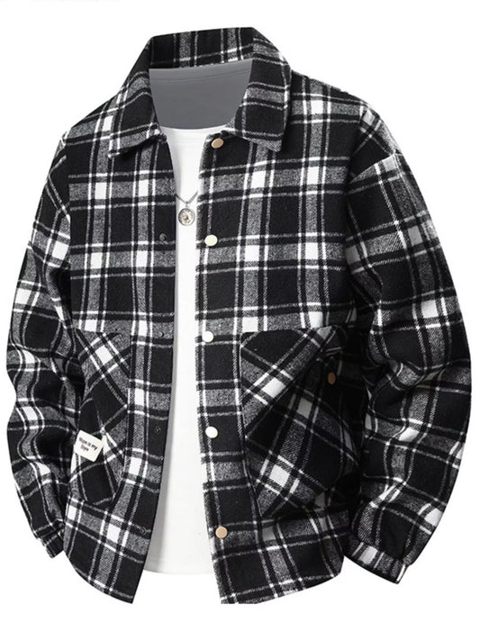 Men's Plus Size Plaid Button - Up Casual Shacket - PBNJ FASHIONS