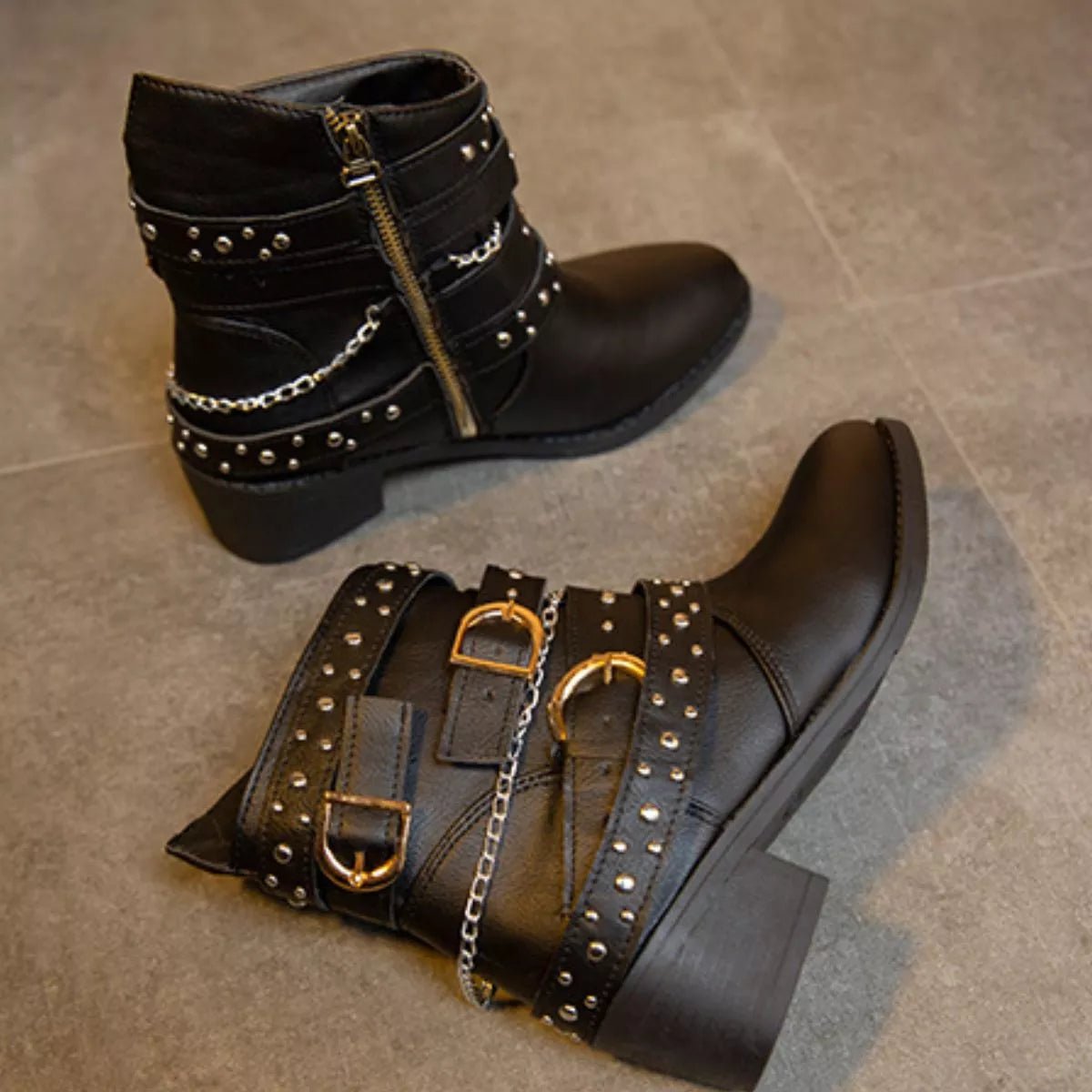 Studded Buckle Ankle Boots - PBNJ FASHIONS