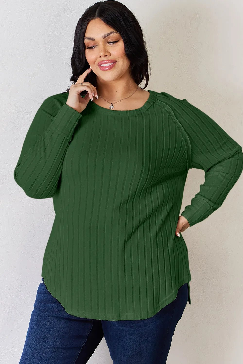 Basic Bae Full Size Ribbed Round Neck Slit T-Shirt - PBNJ FASHIONS