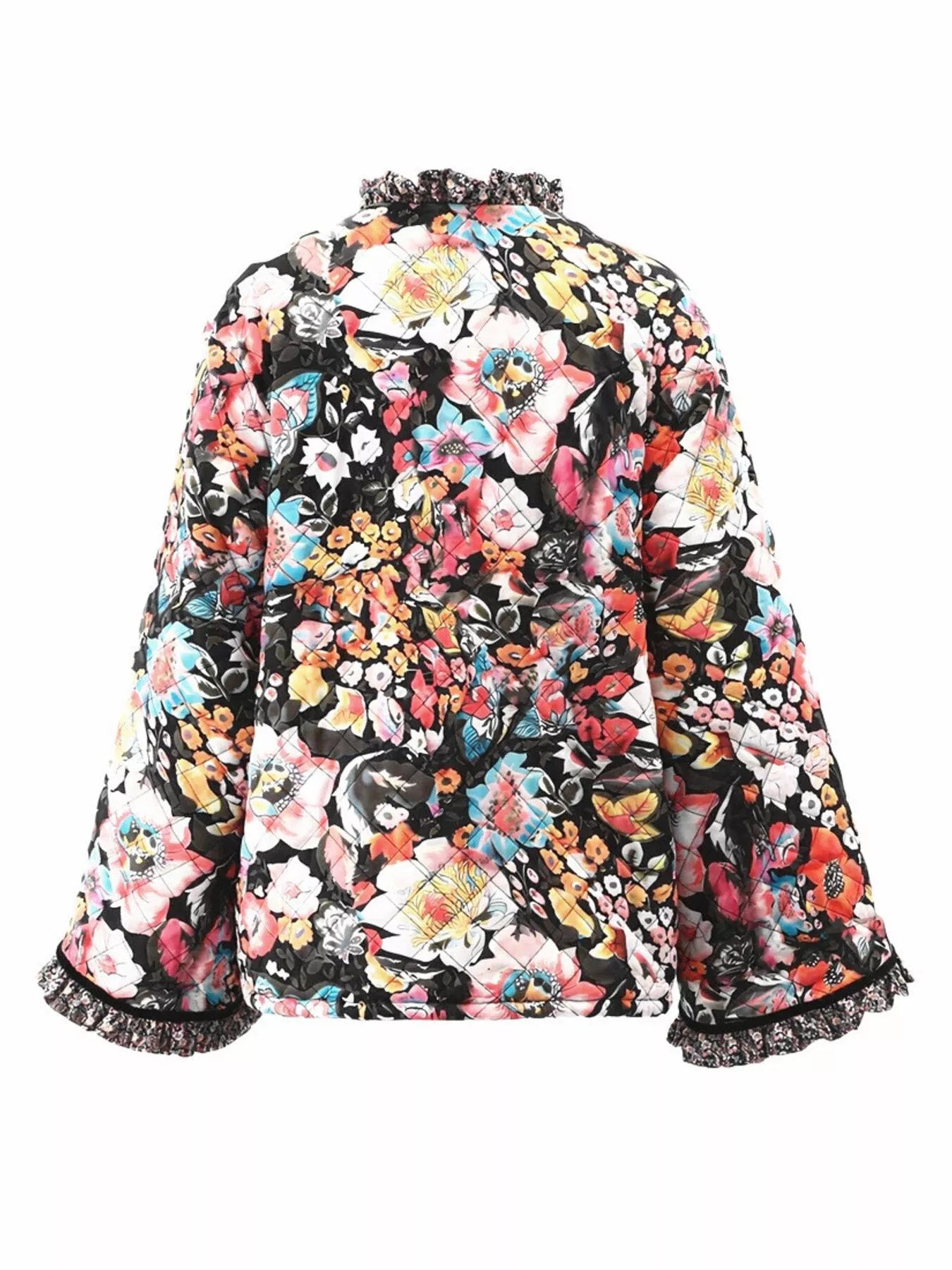 Full Size Floral Print Quilted Sherpa - Lined Jacket Plus Size - PBNJ FASHIONS