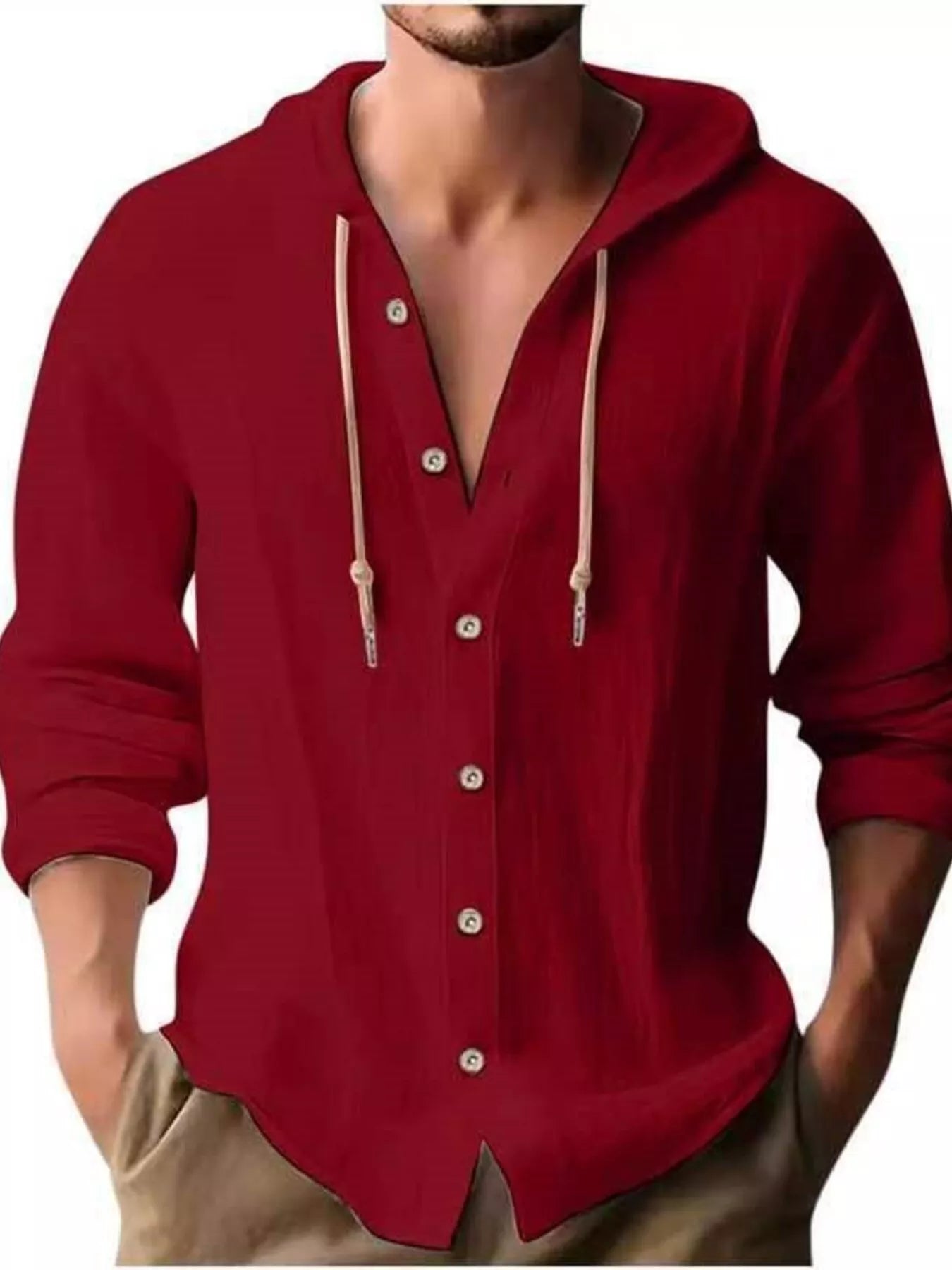 Men's Full Size Casual Button - Down Hooded Top Plus Size - PBNJ FASHIONS