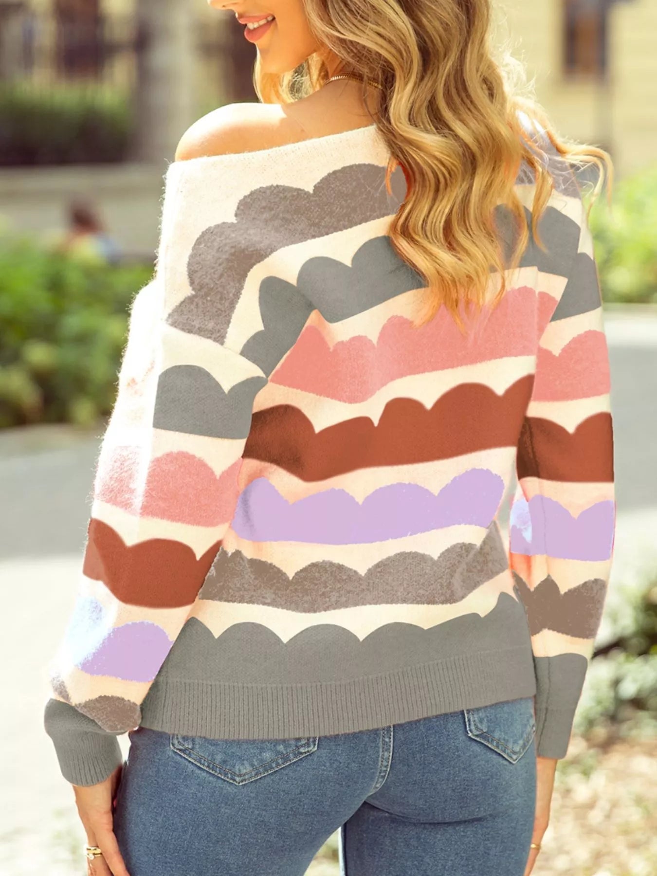 Contrast Boat Neck Sweater - PBNJ FASHIONS