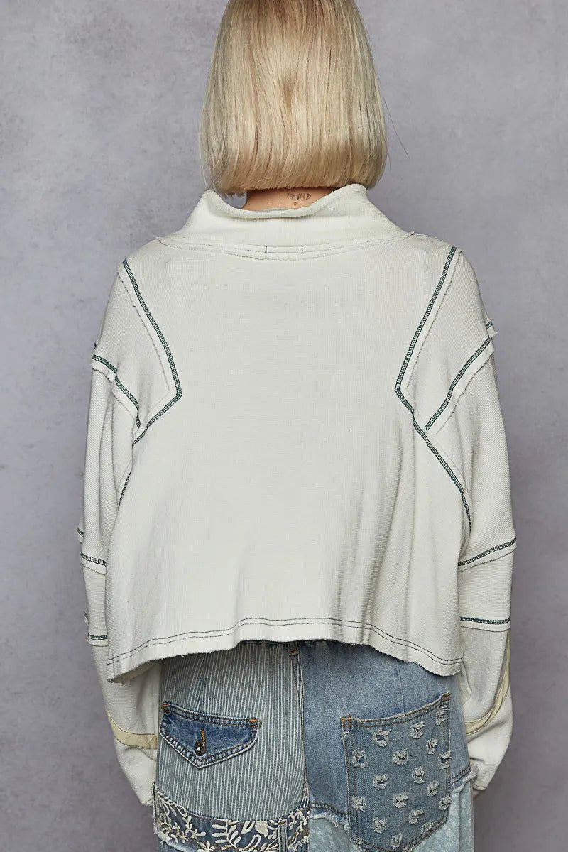 POL Contrast Stitching Zip Front Sweatshirt - PBNJ FASHIONS