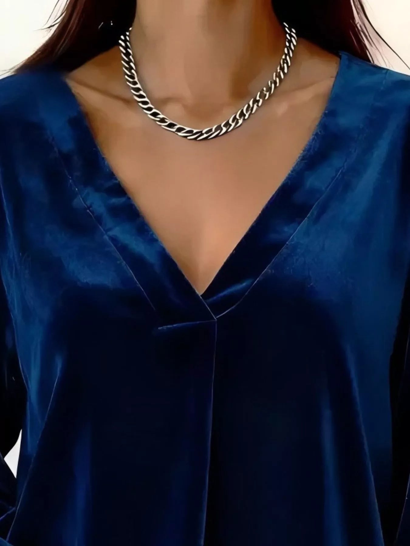 Full Size Velvet V - Neck Long Sleeve Blouse Plus Size - PBNJ FASHIONS