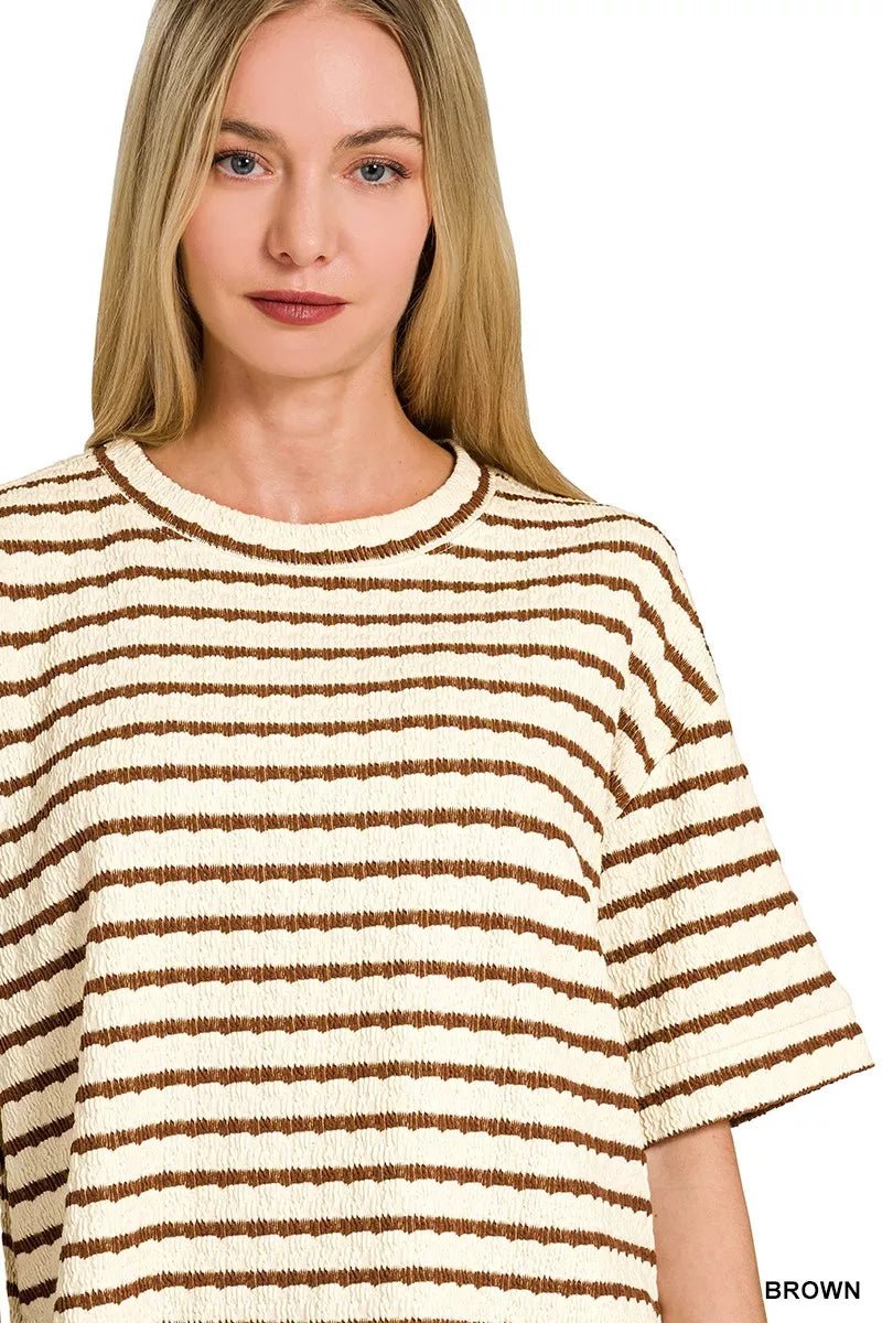Zenana Striped Short Sleeve Tee & Shorts Set - PBNJ FASHIONS