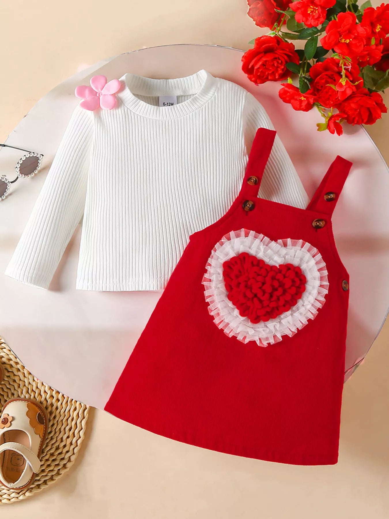 Children's Heart Decor Corduroy Overall Dress & Ribbed Top Set - PBNJ FASHIONS