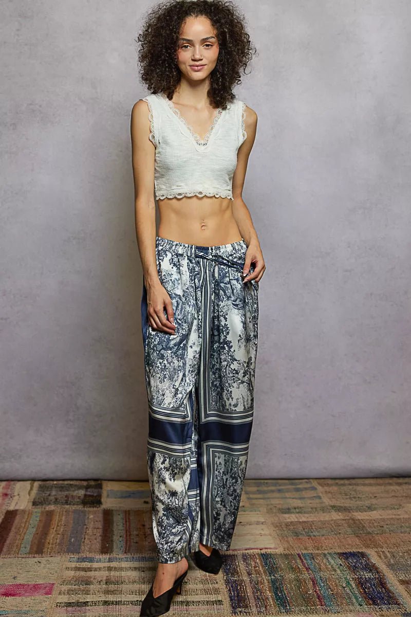 POL Floral Printed Woven Wide Leg Drawstring Pants - PBNJ FASHIONS