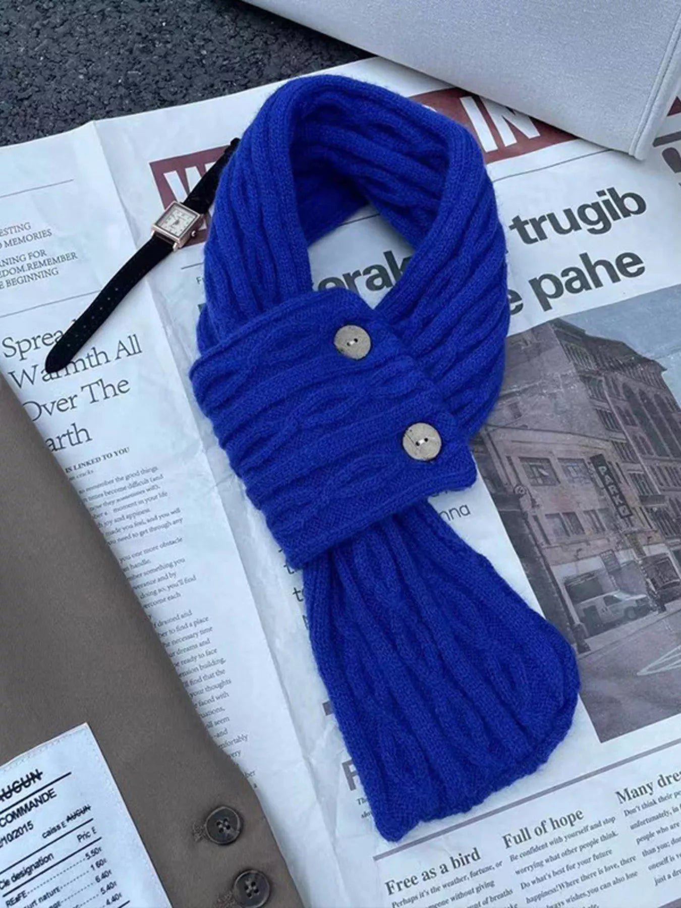Button - Accent Knitted Winter Scarf - PBNJ FASHIONS
