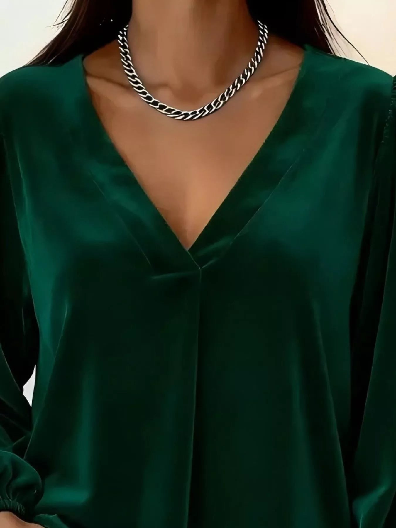 Full Size Velvet V - Neck Long Sleeve Blouse Plus Size - PBNJ FASHIONS