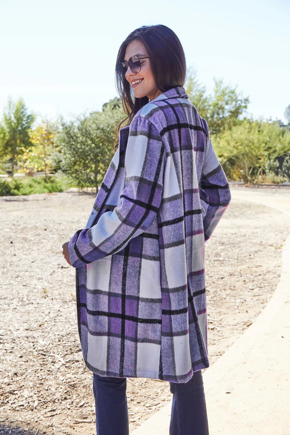Double Take Full Size Plaid Button Up Lapel Collar Coat - PBNJ FASHIONS