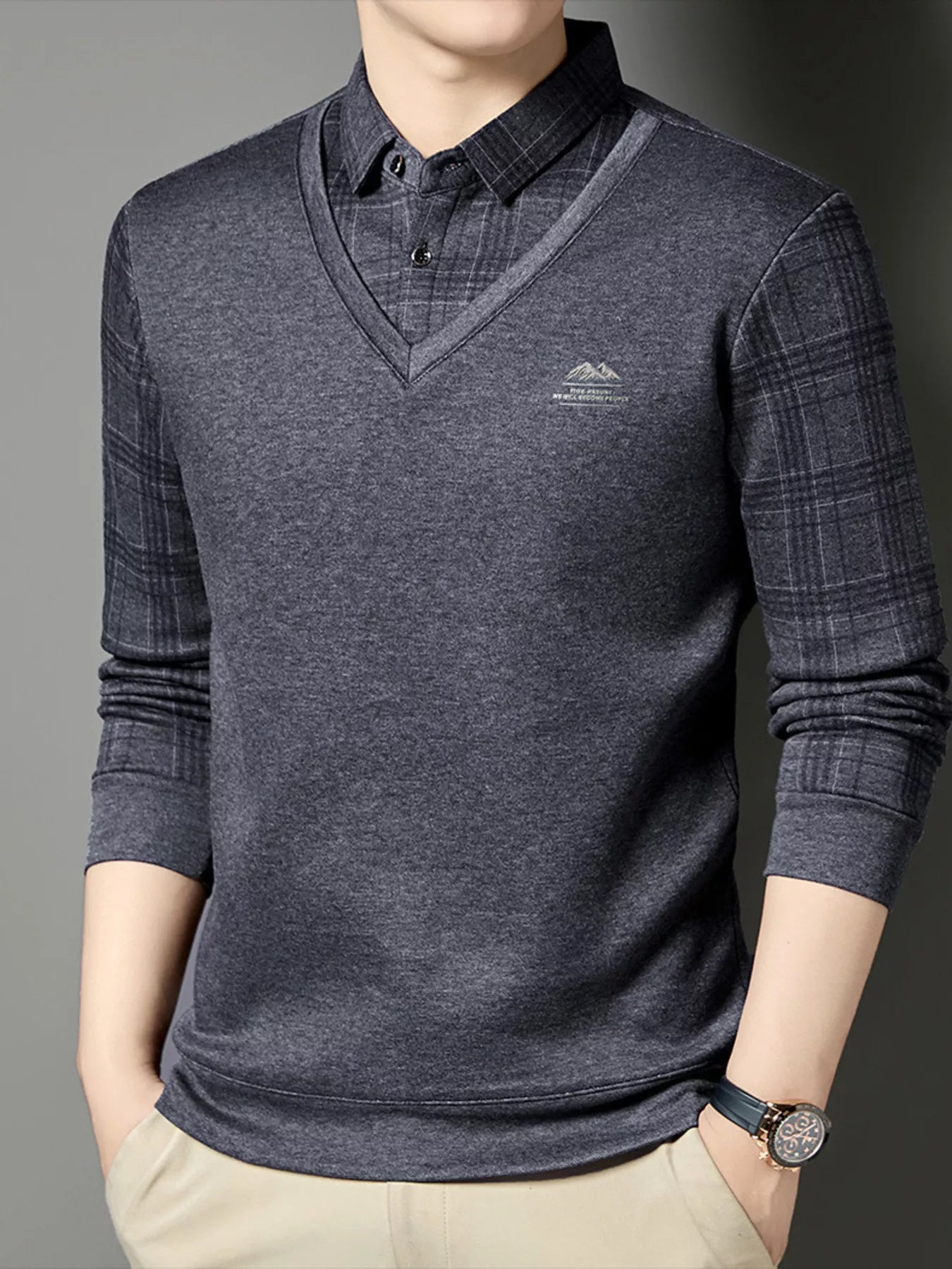 Men's Plus Size Layered Style Long Sleeve T-Shirt - PBNJ FASHIONS