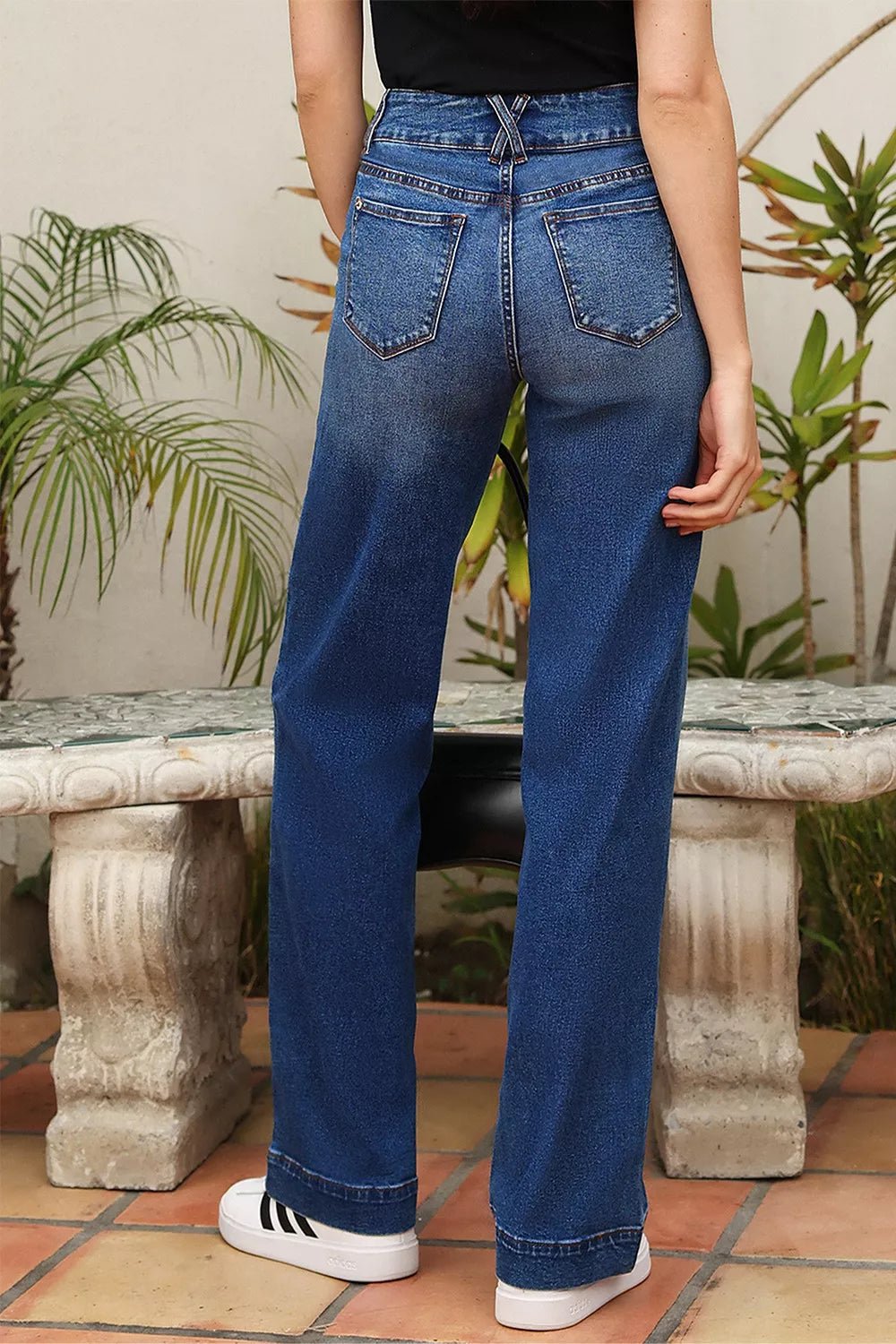 Double Button Zip Fly Straight Leg Jeans - PBNJ FASHIONS