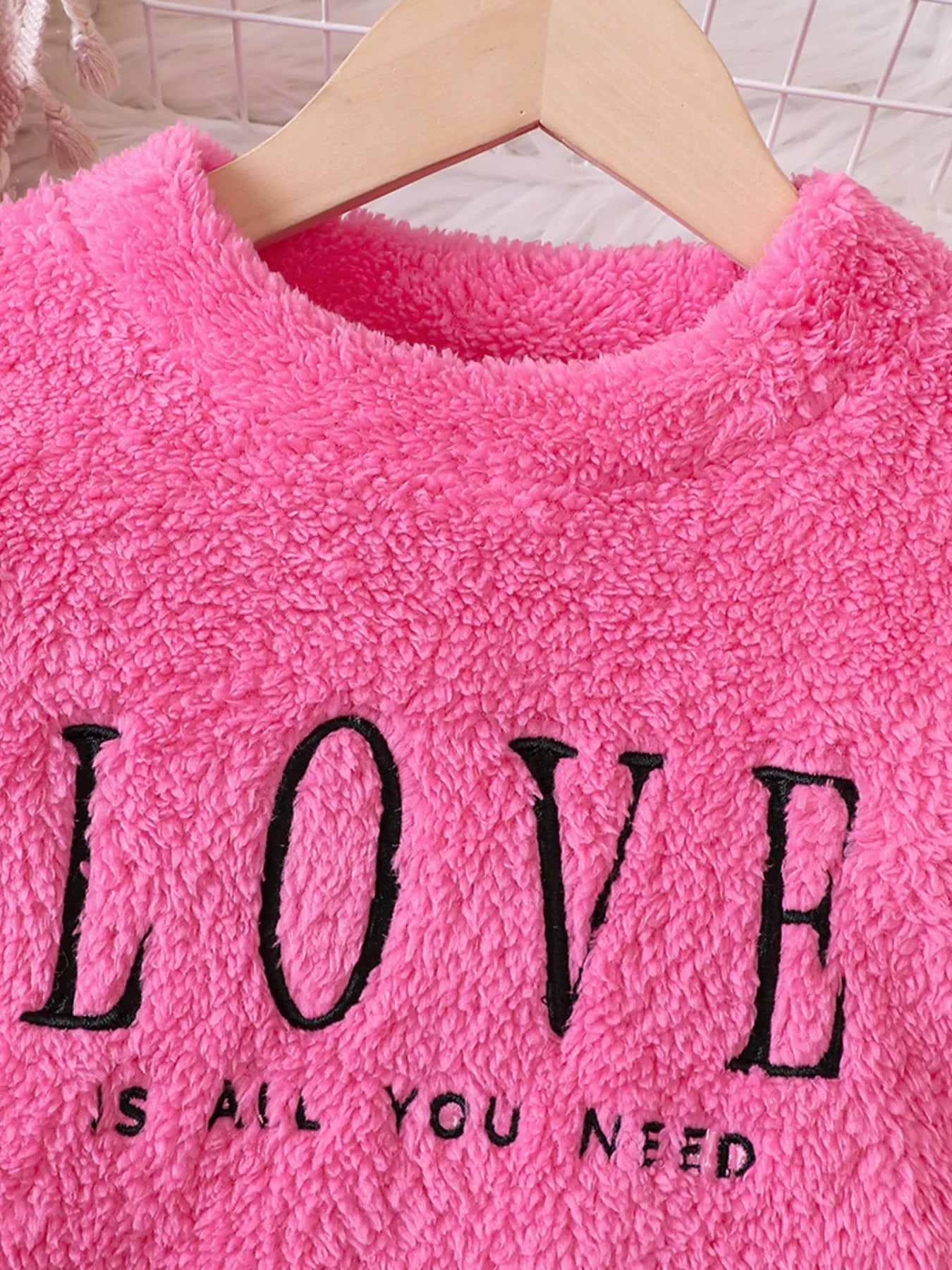 Children's Love Round Neck Fuzzy Sweatshirt - PBNJ FASHIONS