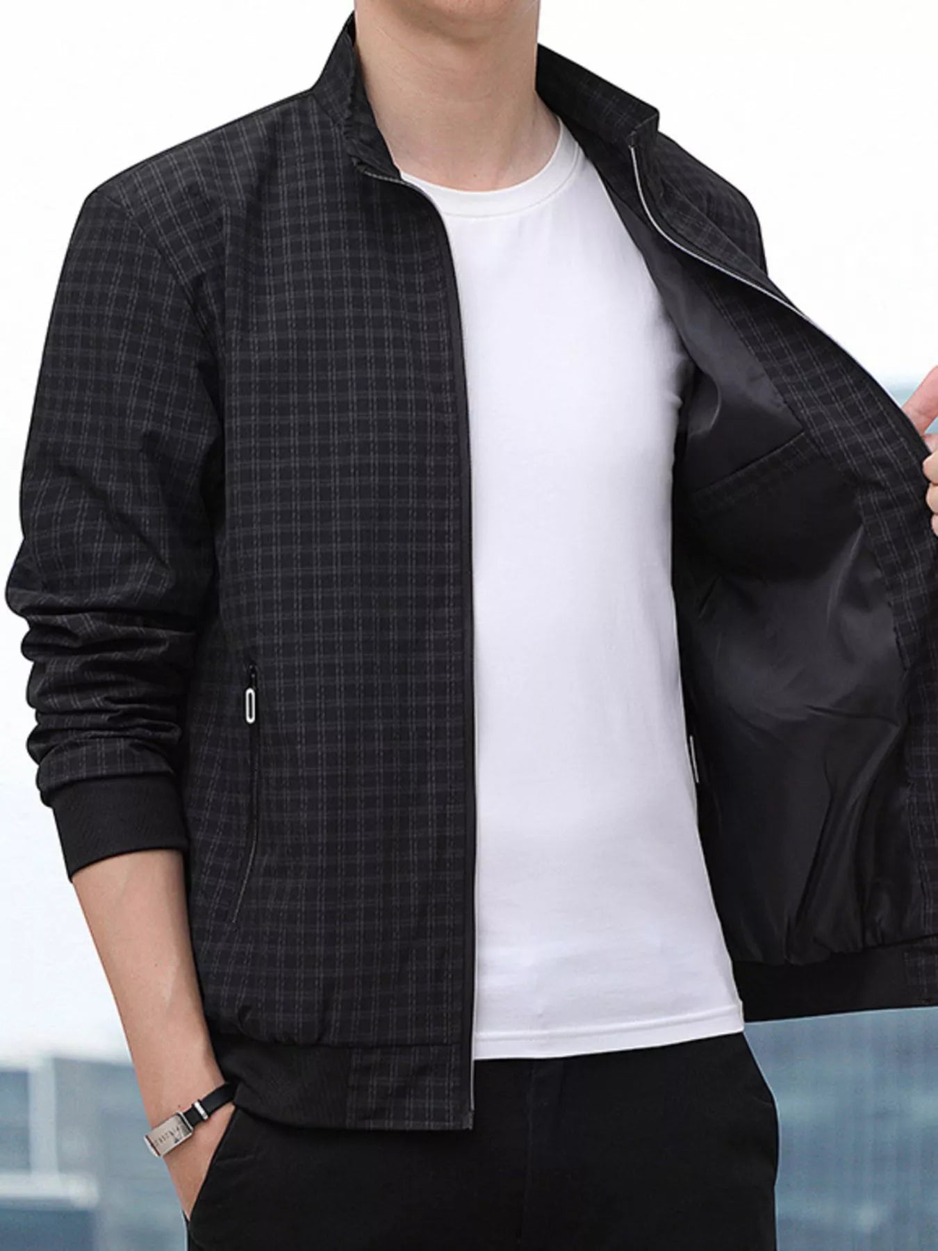 Men's Plus Size Plaid Lightweight Zip - Up Jacket - PBNJ FASHIONS