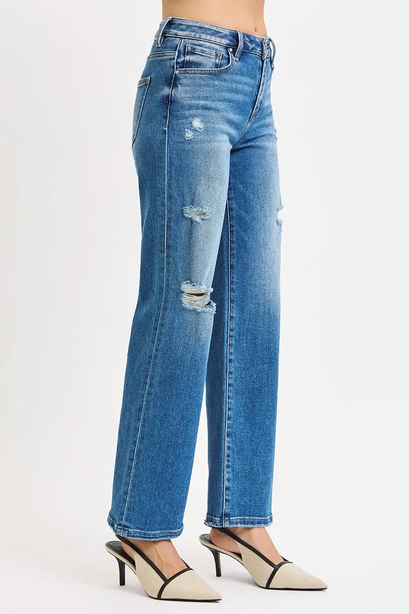RISEN Full Size High Rise Ankle Straight Front Body Distressed Jeans Plus Size - PBNJ FASHIONS