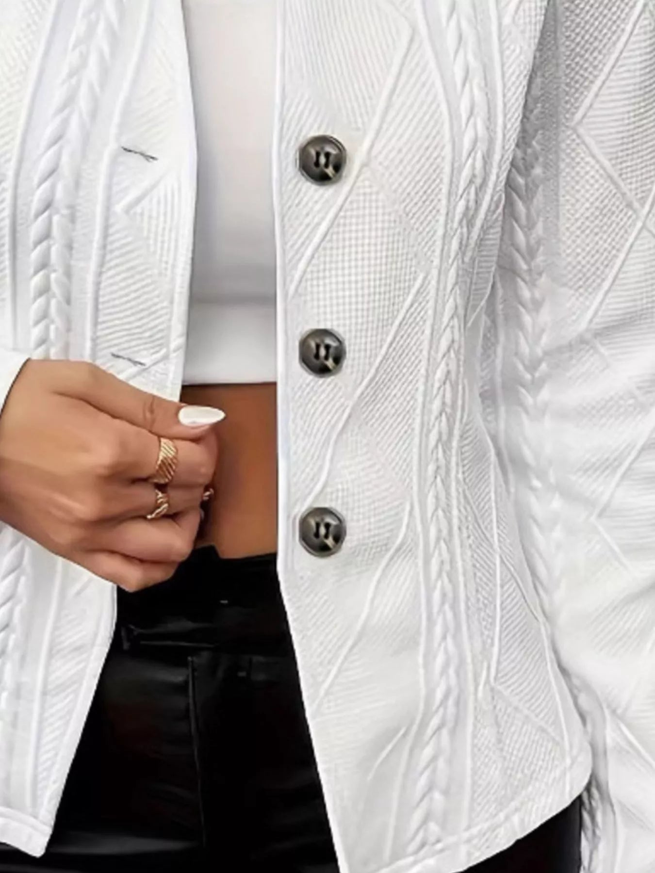 Textured Knit Button - Front Blazer - PBNJ FASHIONS