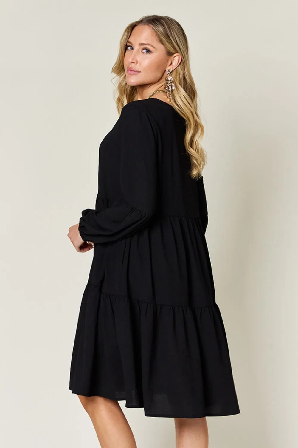Elegant Double Take V-Neck Balloon Sleeve Dress with Pockets - Chic design for day & night - Black-S- - PBNJ FASHIONS