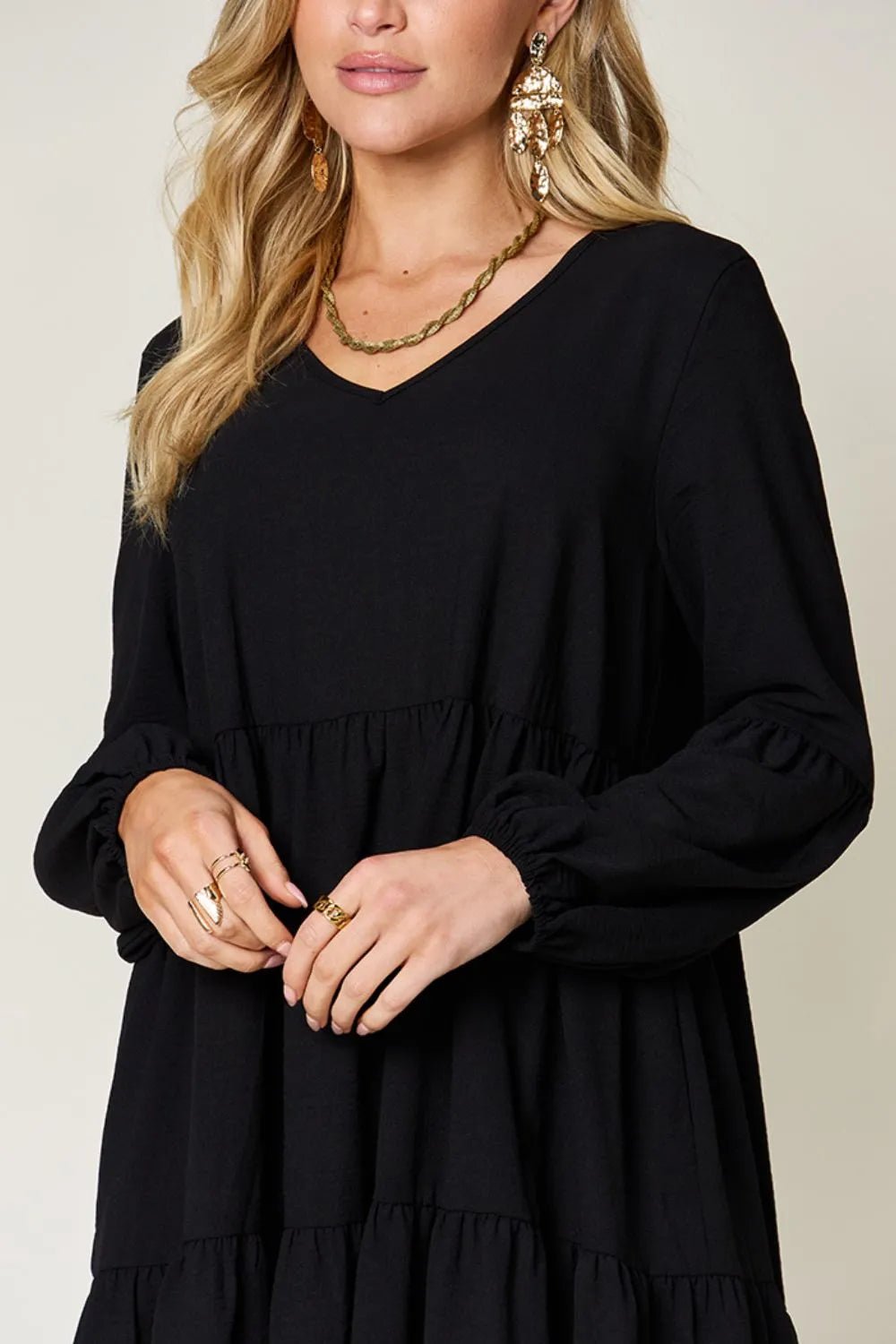 Elegant Double Take V-Neck Balloon Sleeve Dress with Pockets - Chic design for day & night - Black-S- - PBNJ FASHIONS