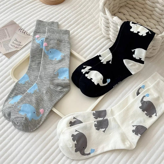 Elephant Pattern Crew Socks - PBNJ FASHIONS