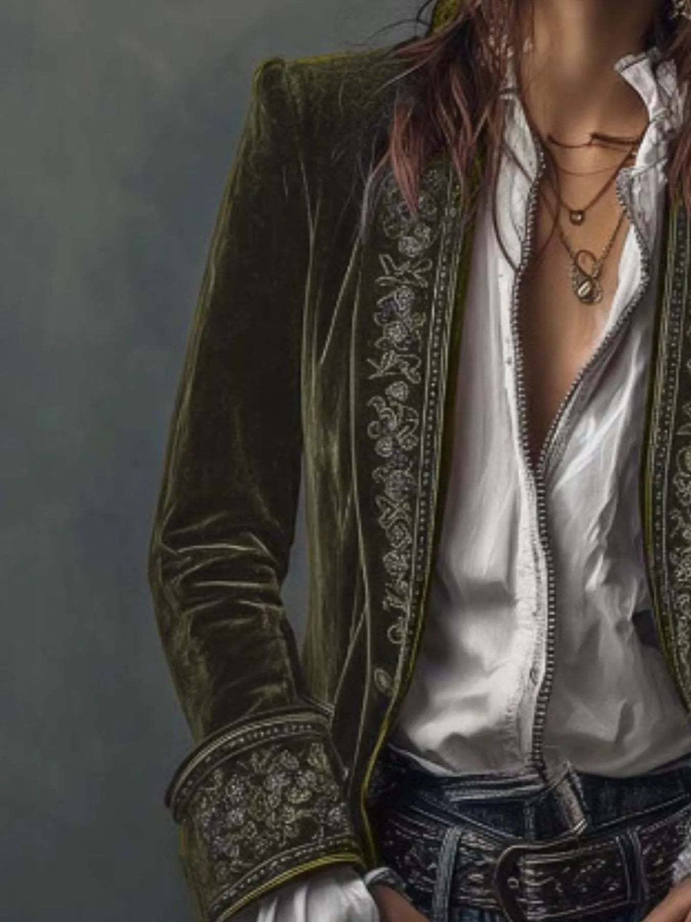 Embroidered Velvet Long Sleeve Outerwear - PBNJ FASHIONS