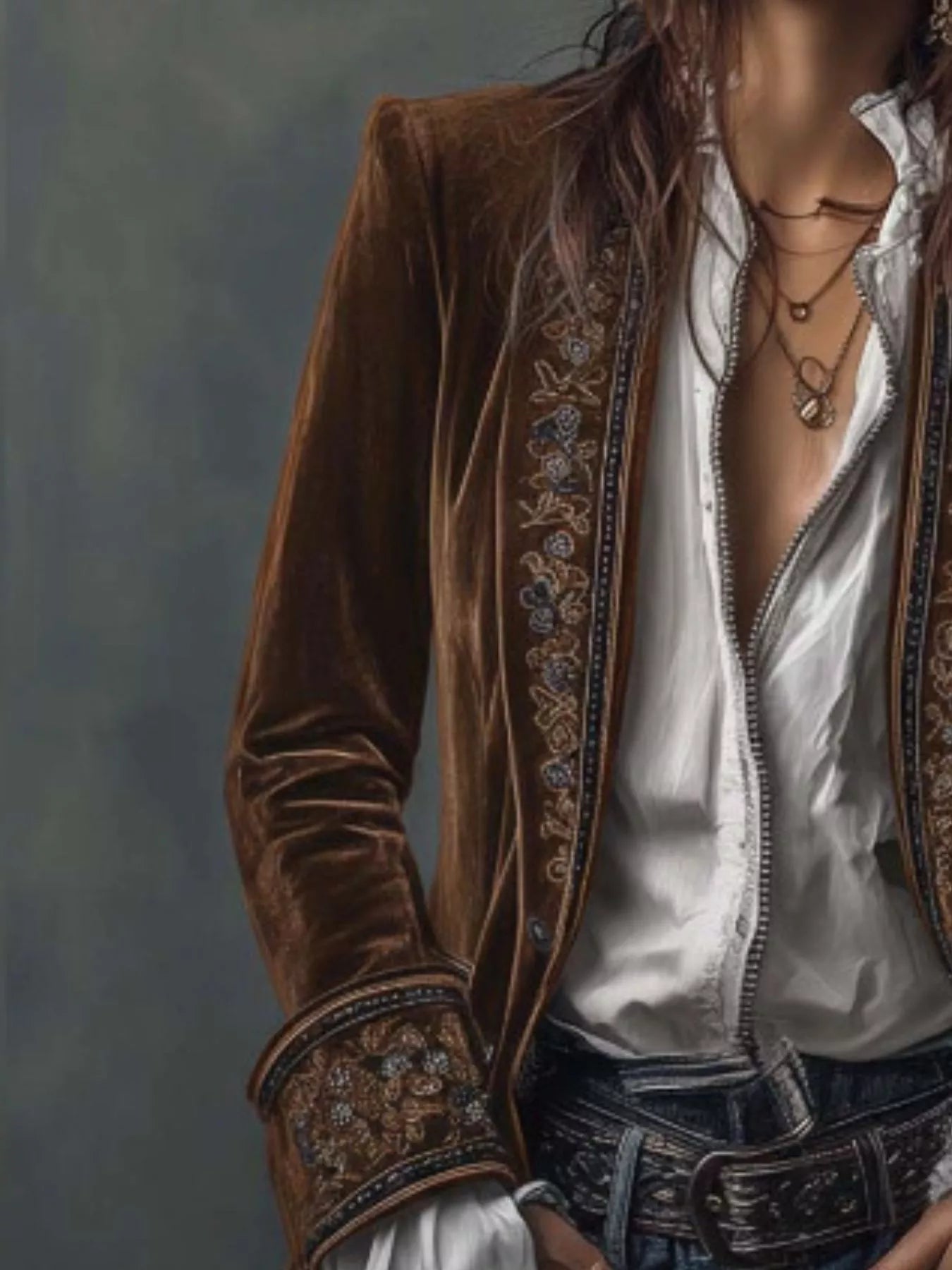 Embroidered Velvet Long Sleeve Outerwear - PBNJ FASHIONS