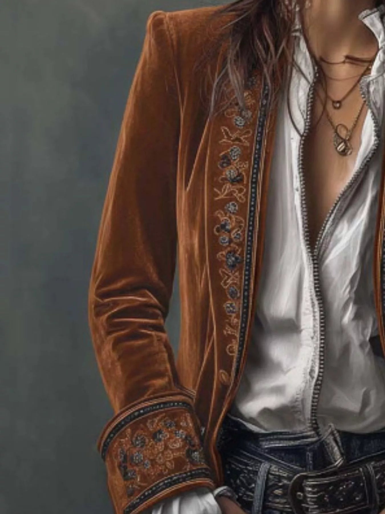 Embroidered Velvet Long Sleeve Outerwear - PBNJ FASHIONS