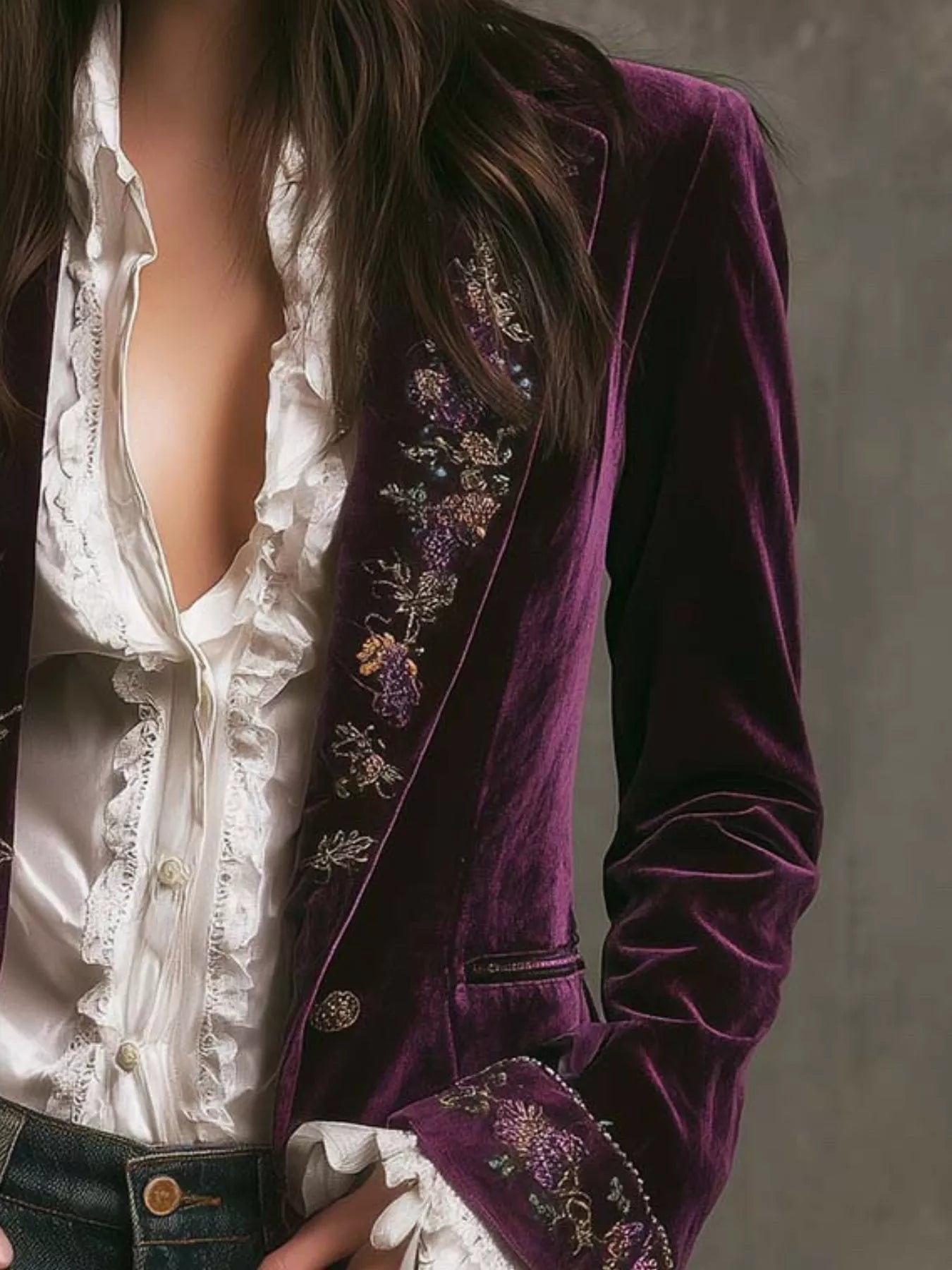 Embroidered Velvet Long Sleeve Outerwear - PBNJ FASHIONS