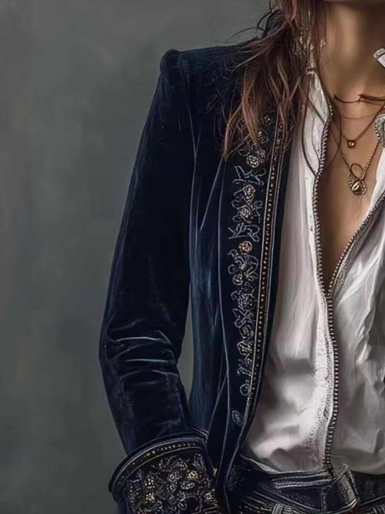 Embroidered Velvet Long Sleeve Outerwear - PBNJ FASHIONS