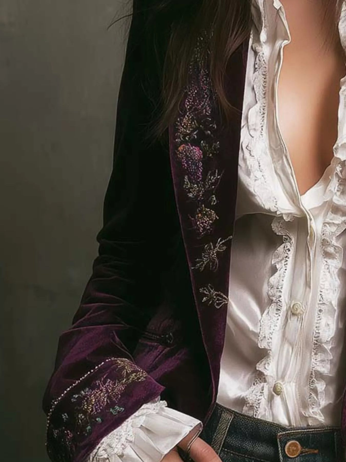 Embroidered Velvet Long Sleeve Outerwear - PBNJ FASHIONS
