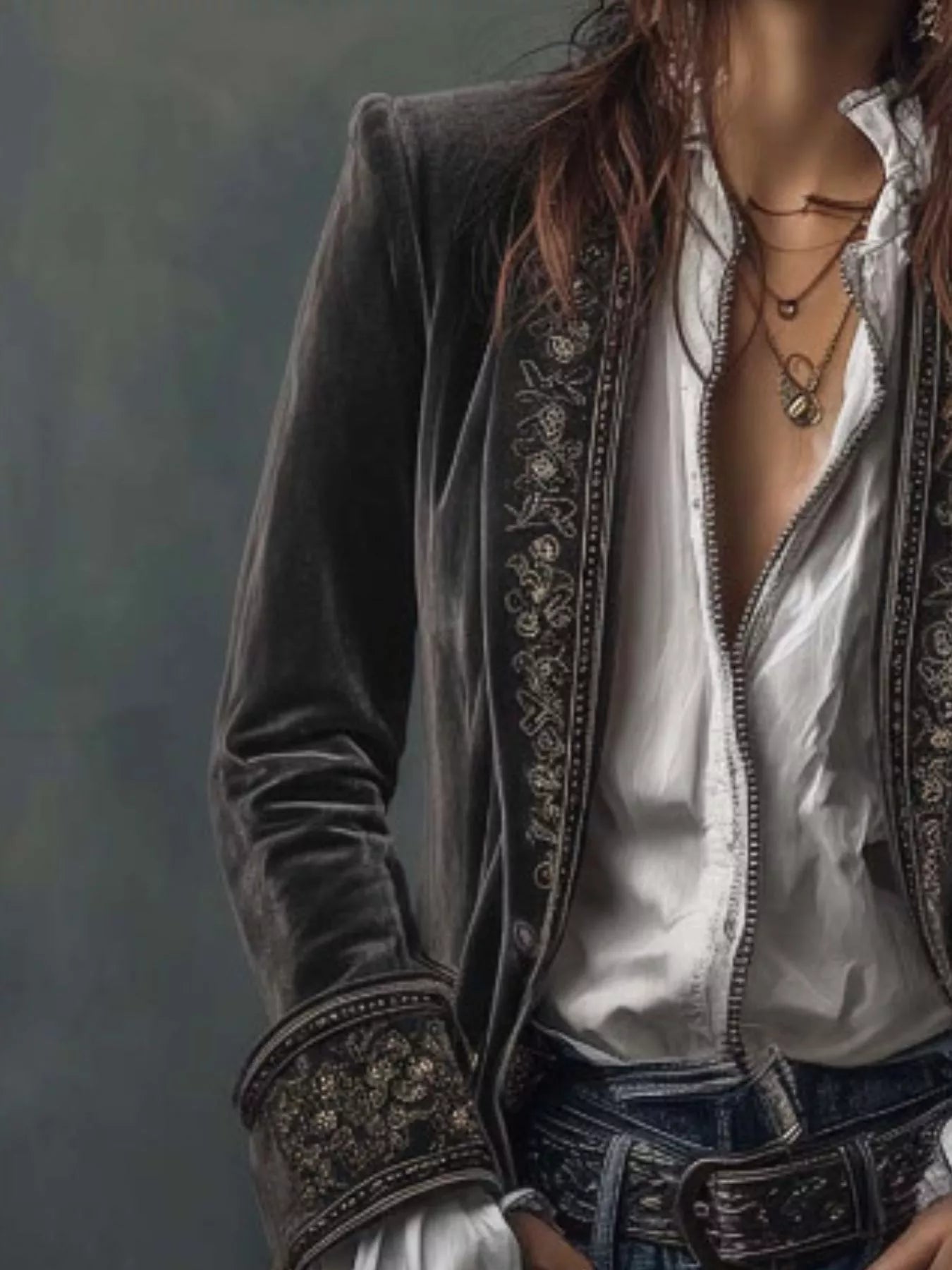 Embroidered Velvet Long Sleeve Outerwear - PBNJ FASHIONS