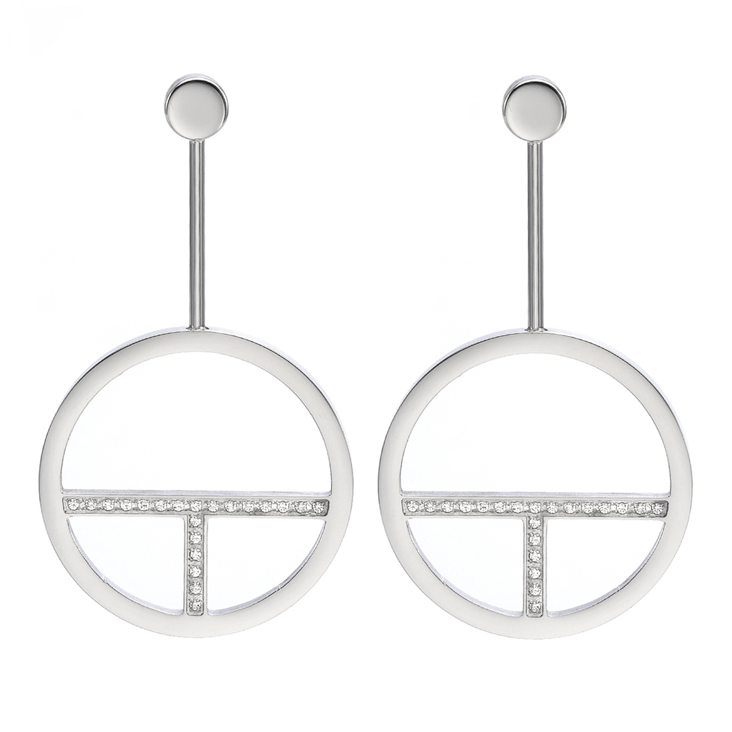 ER108W B.Tiff Pavé Logo T Bar Earrings - PBNJ FASHIONS