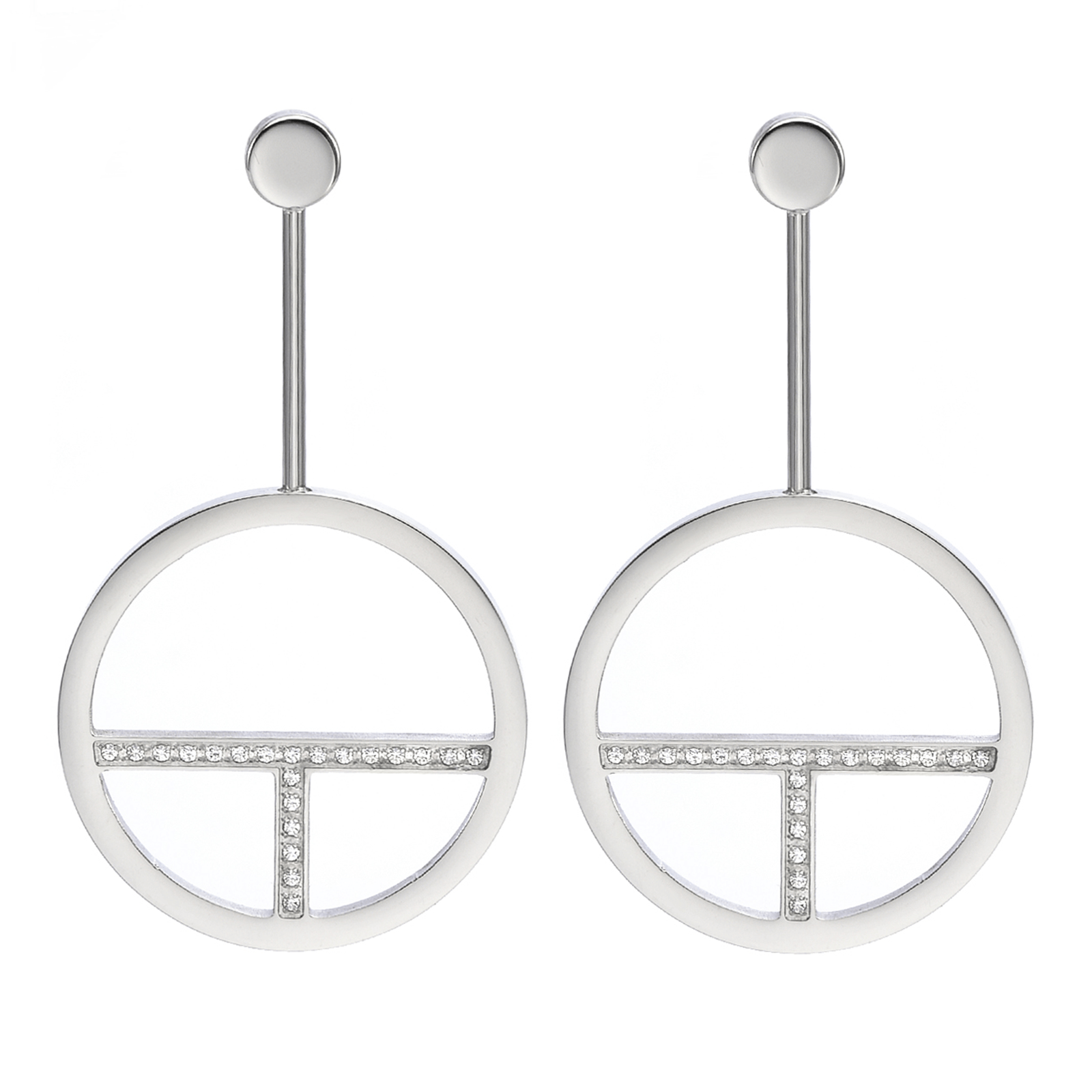 ER108W B.Tiff Pavé Logo T Bar Earrings - PBNJ FASHIONS