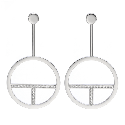 ER108W B.Tiff Pavé Logo T Bar Earrings - PBNJ FASHIONS