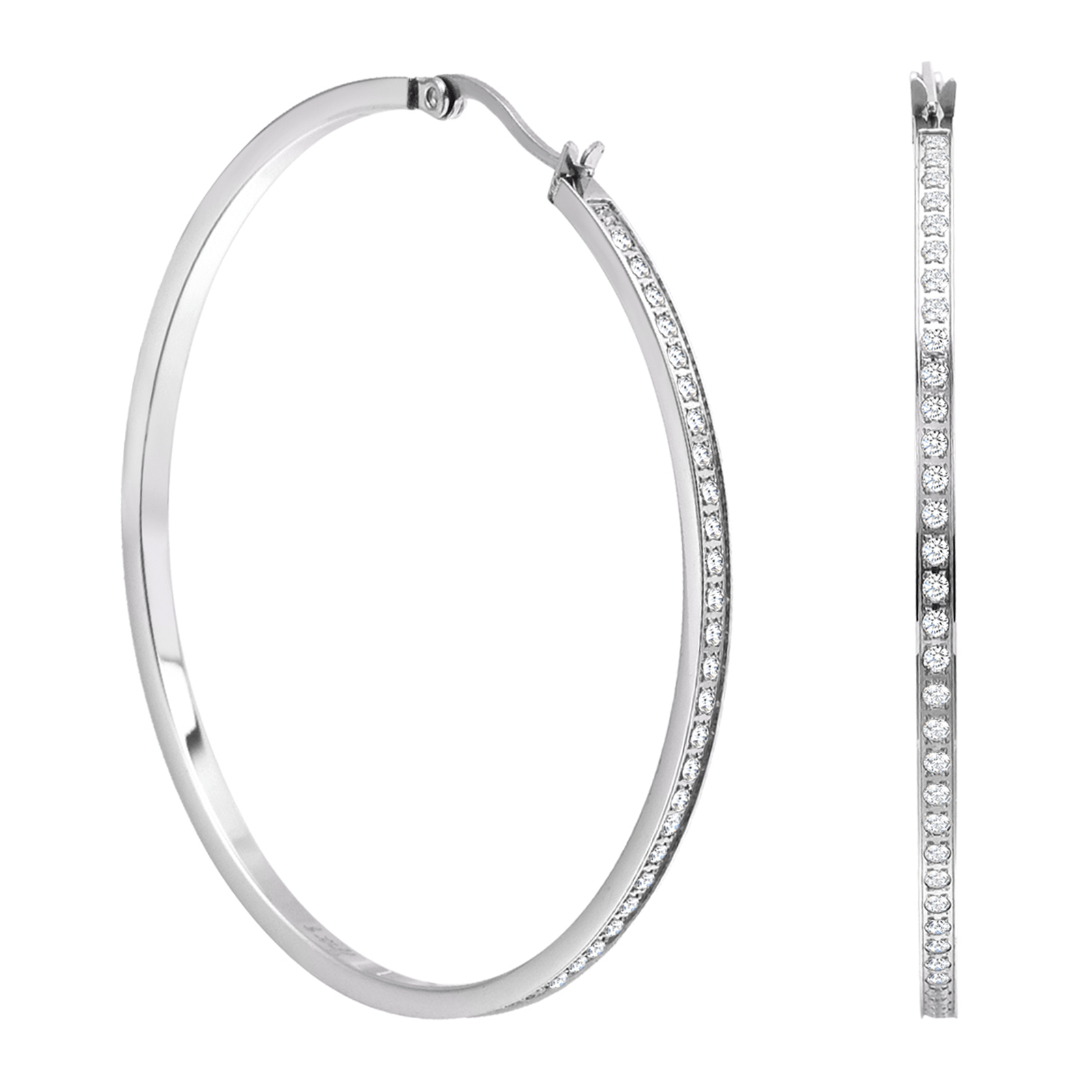 ER322W B.Tiff Pavé 146 - Stone Big Hoop Earrings - PBNJ FASHIONS