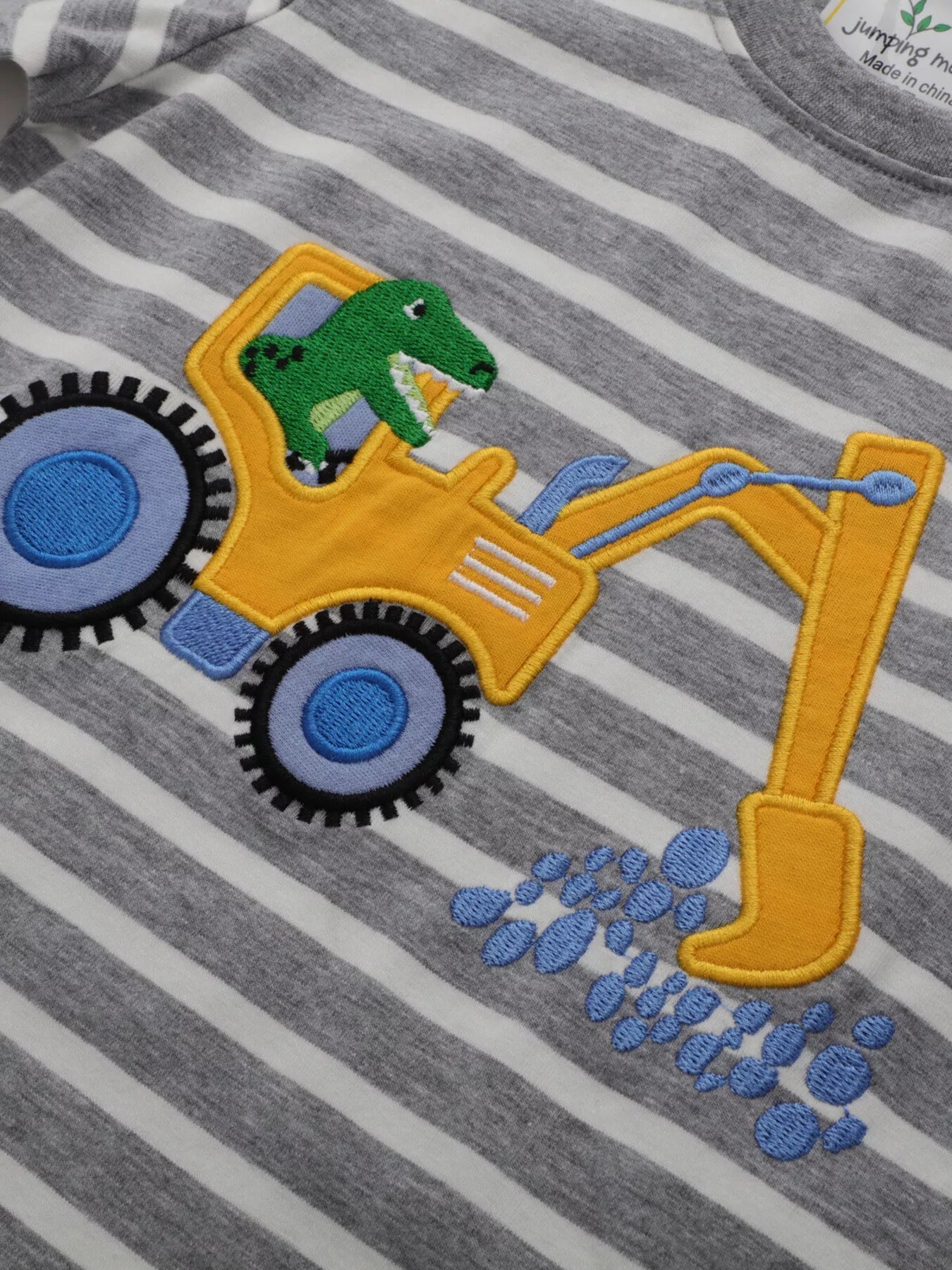 Exciting Excavator Striped Cotton T-Shirt for Kids - Premium Comfort, Vibrant Design - Dark Gray-2T- - PBNJ FASHIONS