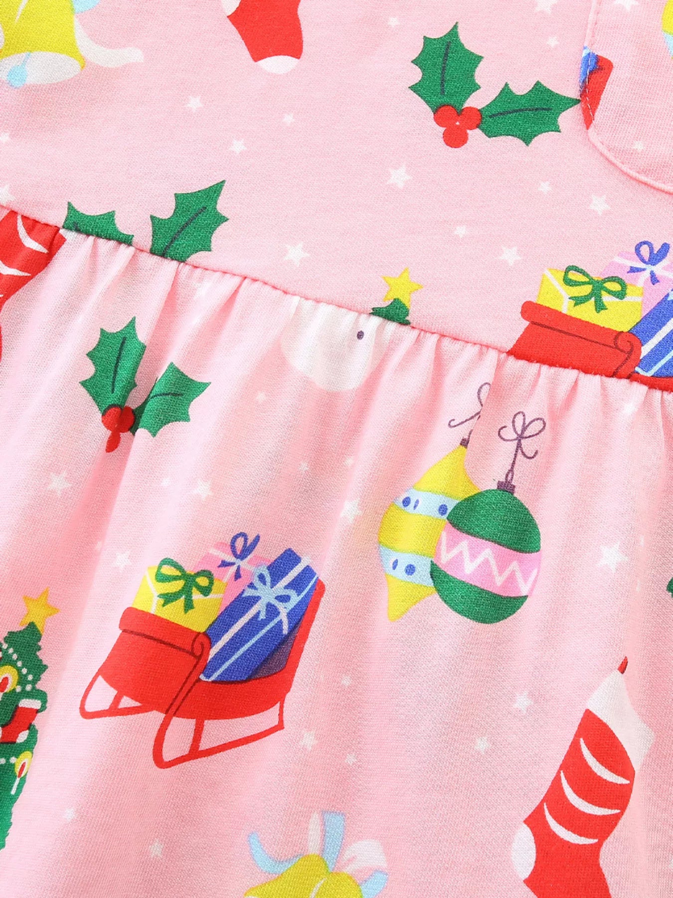 Children's Christmas Print Long Sleeve Casual Dress - PBNJ FASHIONS
