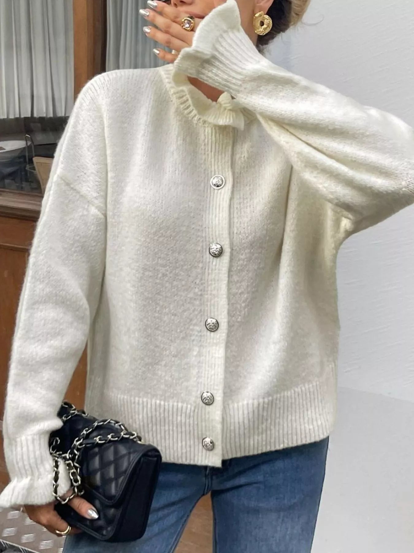 Button - Down Long Sleeve Cardigan - PBNJ FASHIONS